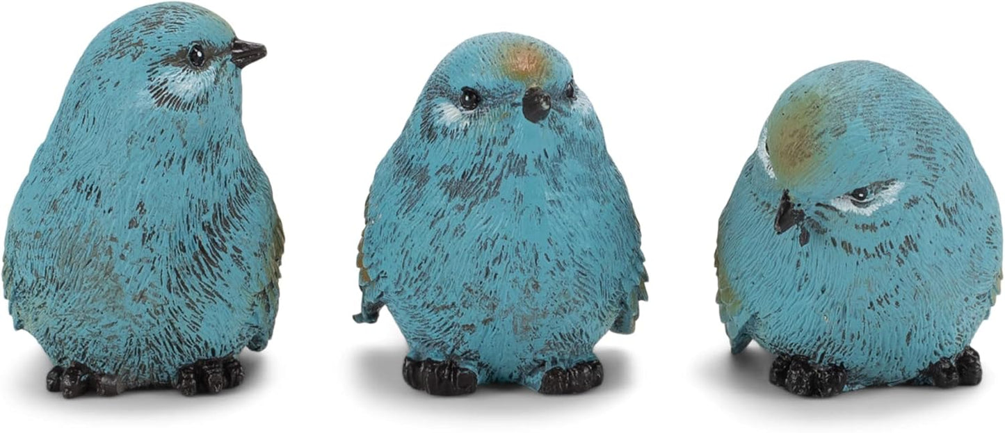 Seaside Cottage Textured Chickadee Birds Resin Stone Tabletop / Blue / 2.5 x 2.5 / Set of 3