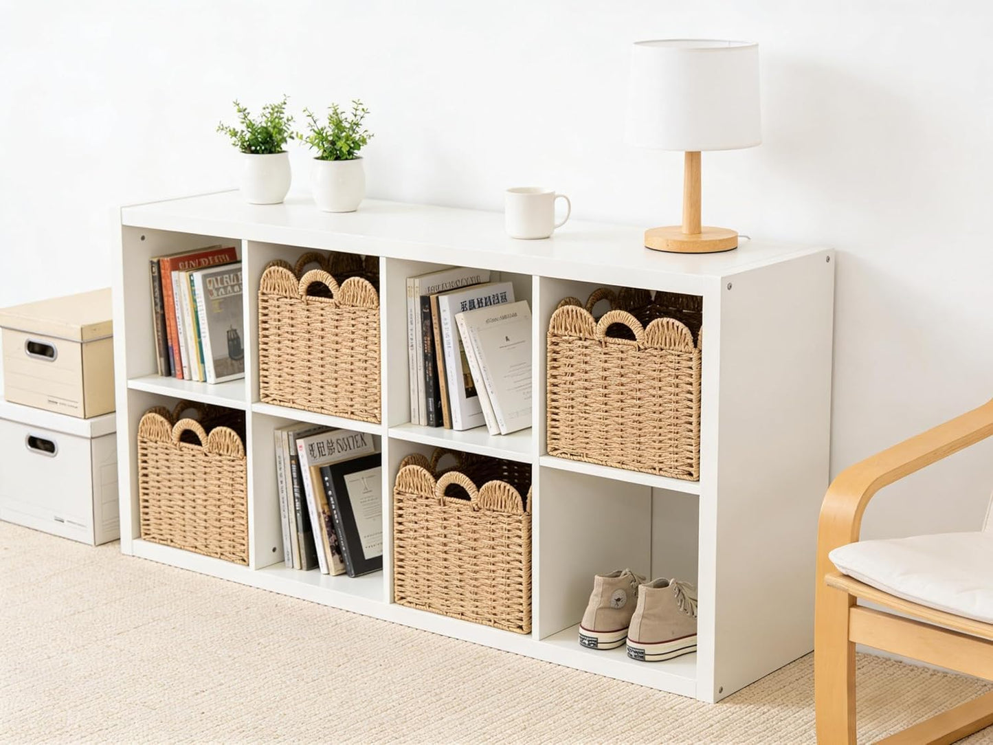 Scalloped Wicker Storage Cubes Basket / 13 x 13 x 13 / Khaki& In&4-pack / Set of 4