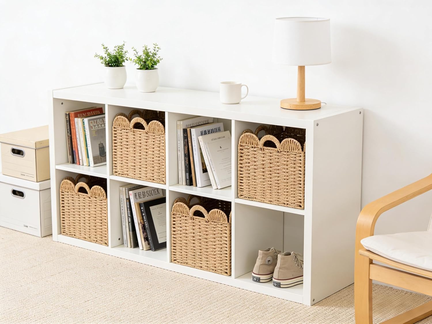 Scalloped Wicker Storage Cubes Basket / 13 x 13 x 13 / Khaki& In&4-pack / Set of 4