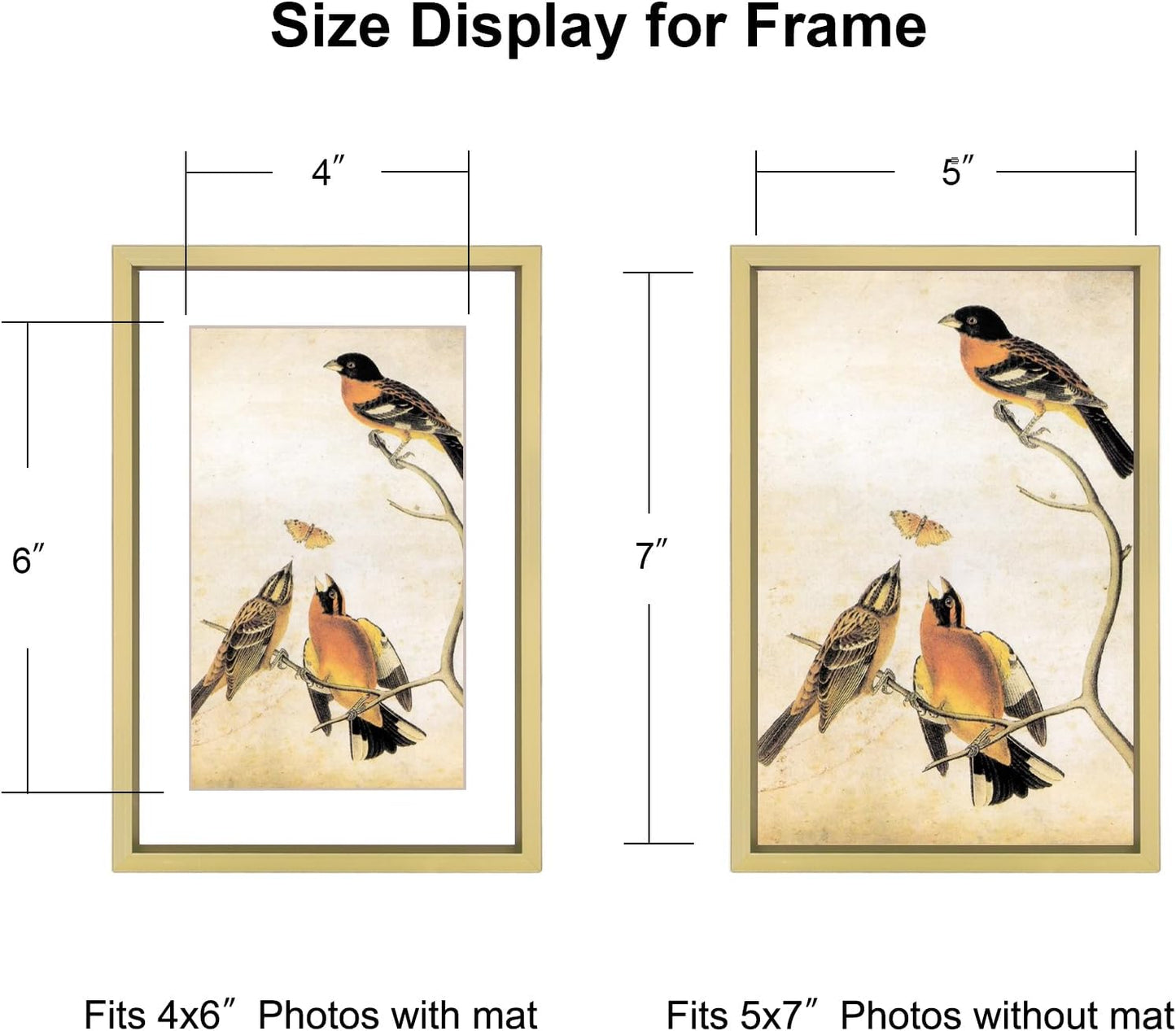 BKABOT 5x7 Brass Metal Photo Frame HD Glass 3 Pack 4x6 Mat Tabletop & Wall | Brushed aluminum picture frame, removable
