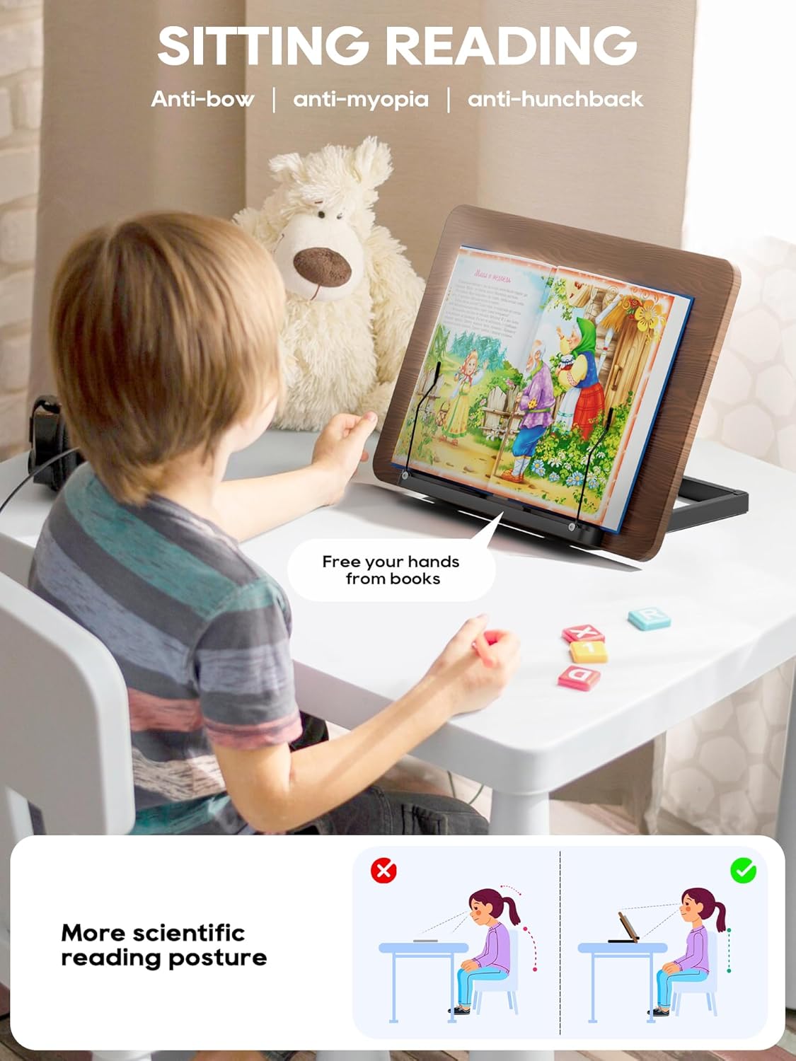2 in 1 Adjustable Book Stand - Dual-Use Floor and Desktop Book Holder Stand, Height Adjustable 23.5-52 in, Elastic Page