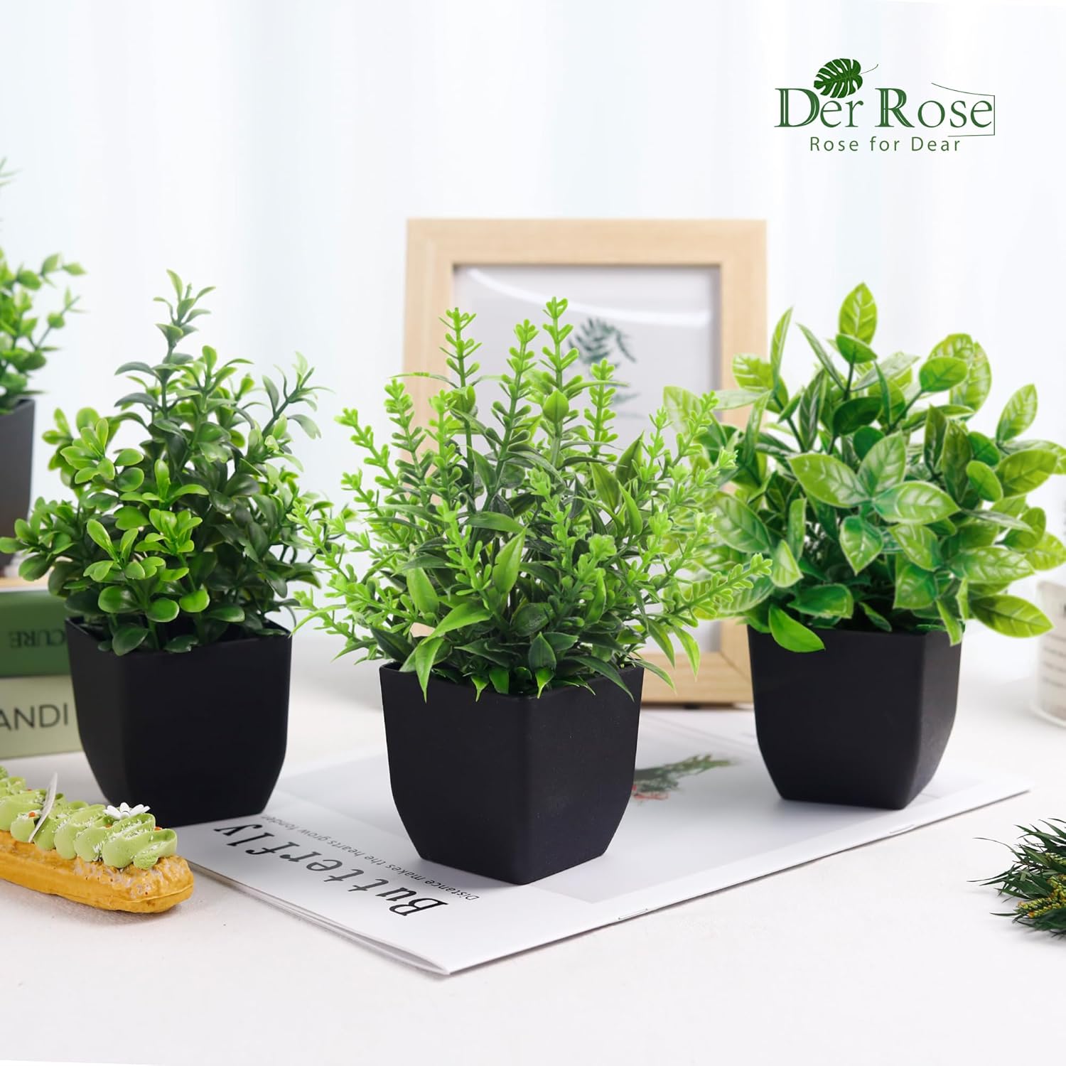 Bathroom Decor Fake Plants Mini Artificial Greenery Potted Plants for Halloween / Black / Set of 4