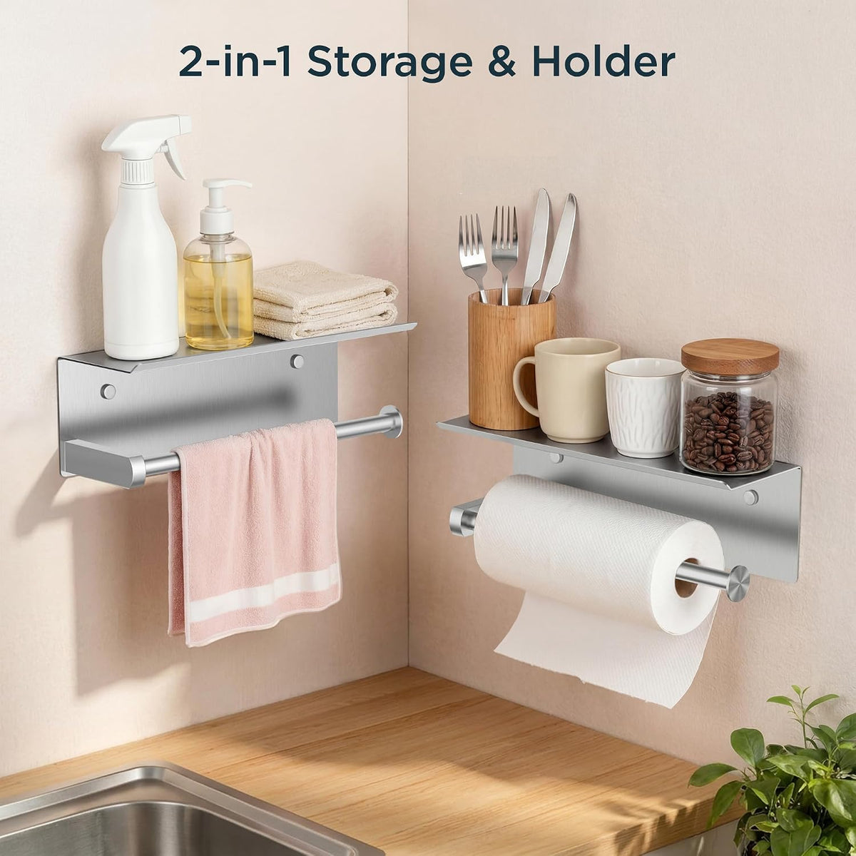 FORIOUS Wall Mount Paper Towel Holder with Shelf, Stainless Steel | Heavy Duty SUS304 Stainless Steel Paper Roll