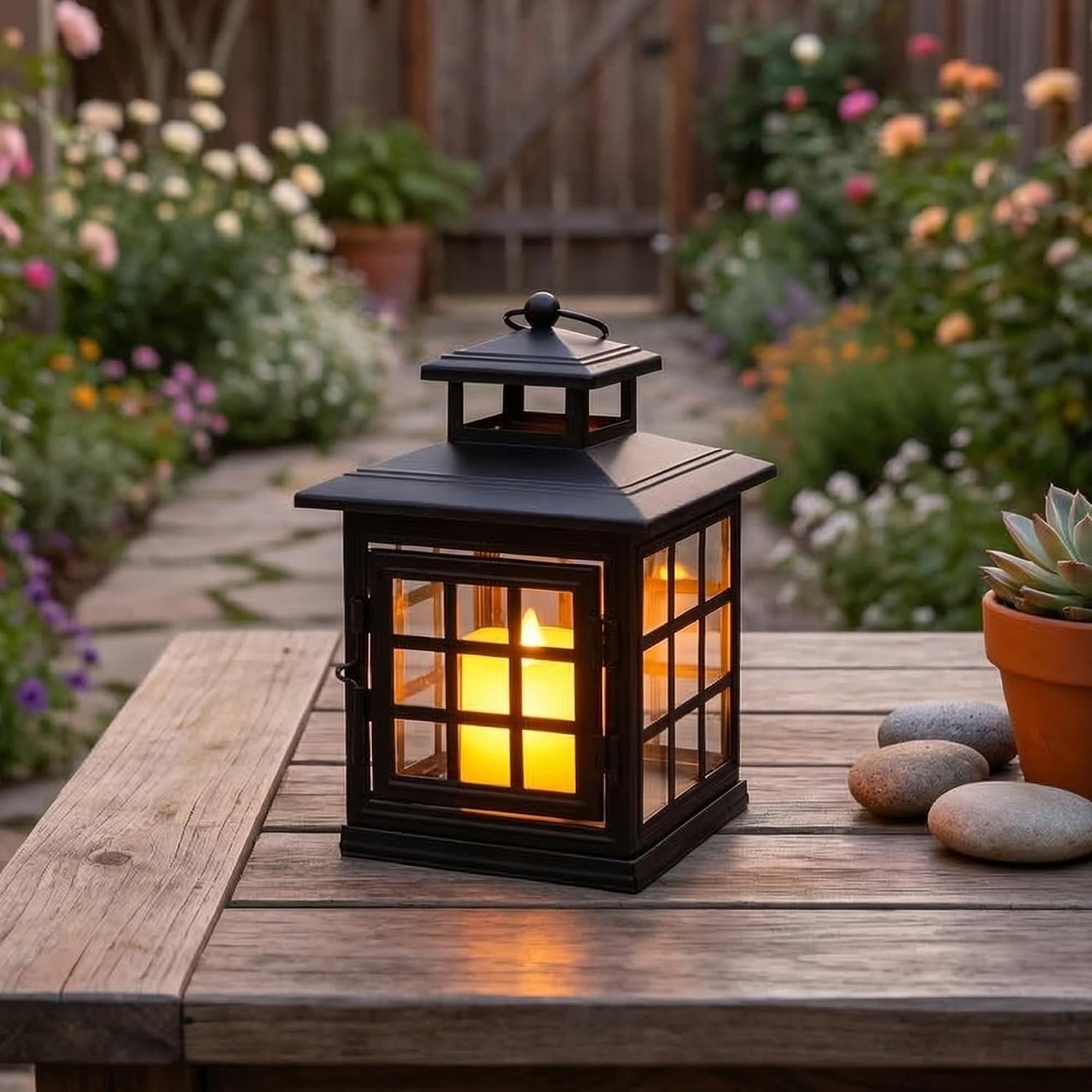 TRIROCKS Set of 2 Decorative Candle Lantern Metal Candle Holder Hanging Lantern Perfect for Home Decor Halloween Living