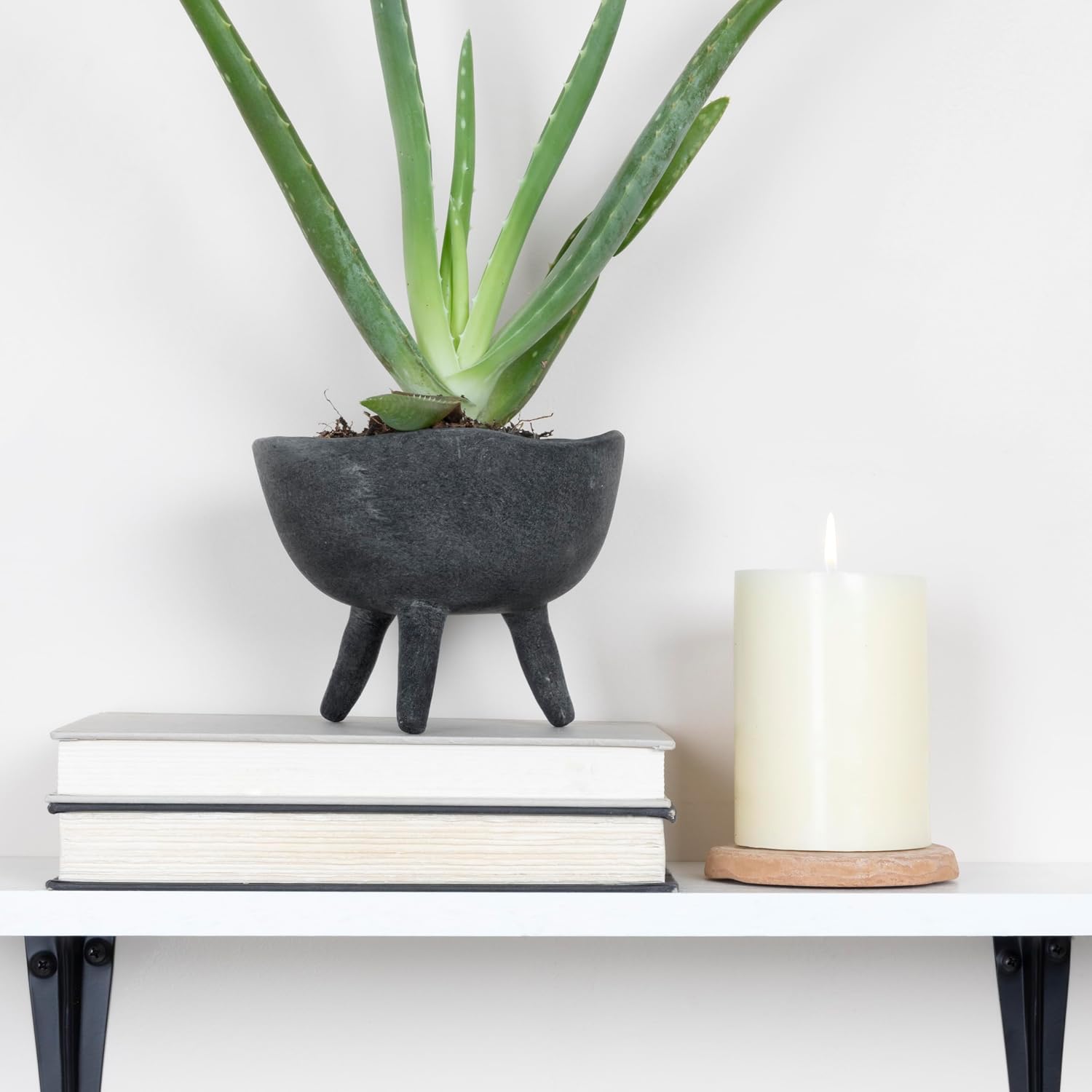 Creative Co-Op Boho Terracotta Footed Bowl / Slate Grey / Set of 4