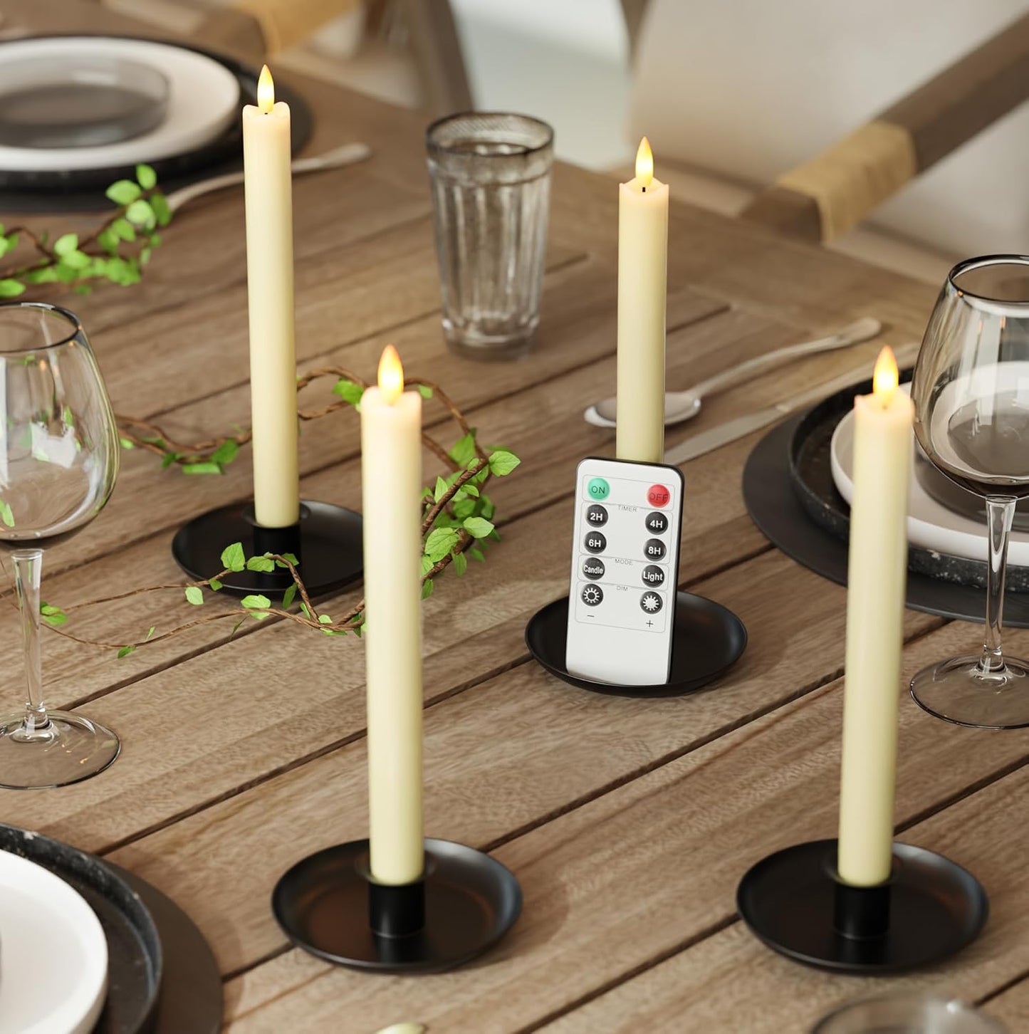 Flameless Taper Candles with Remote, Rechargeable LED Candles | Real Wax Battery Operated Candlesticks, with Charging