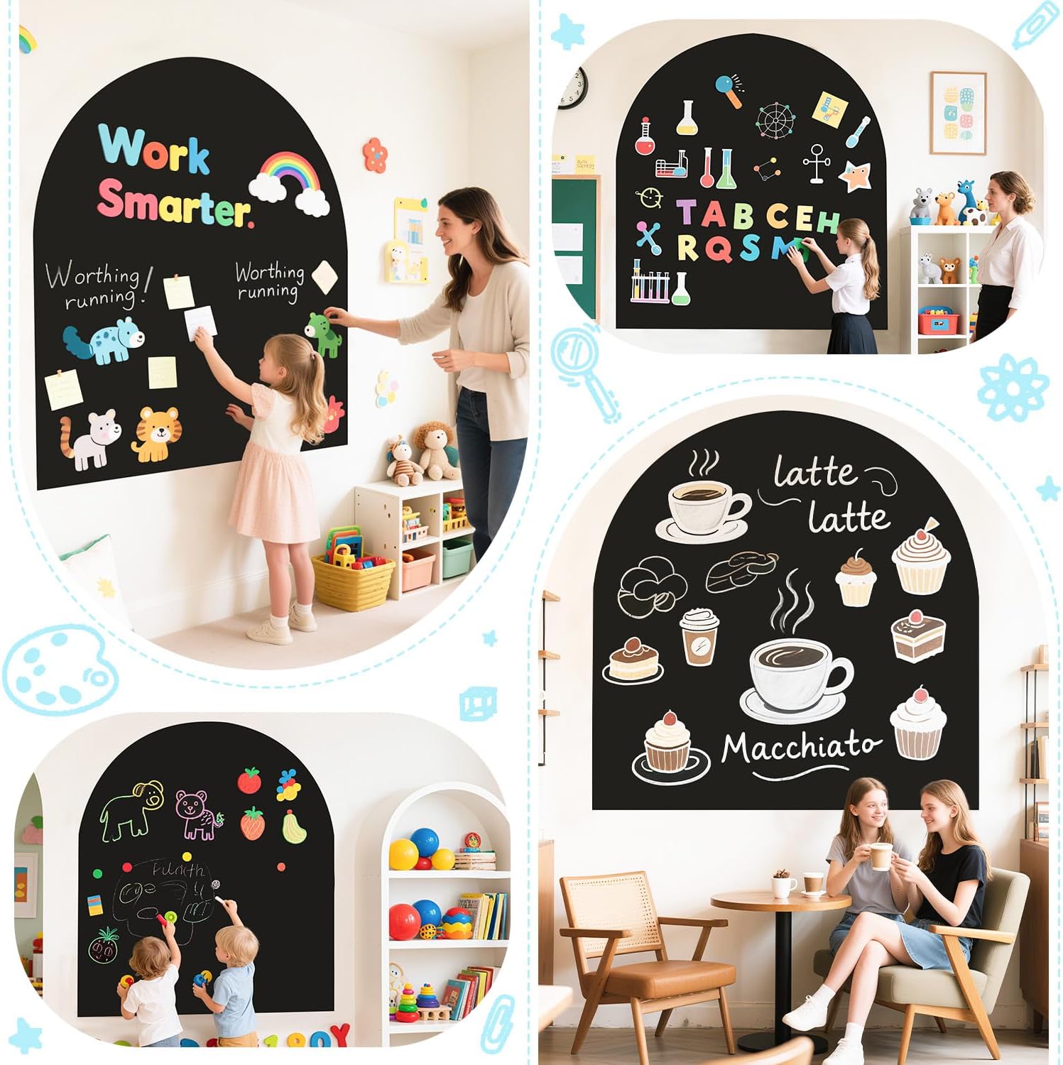 Magnetic Wall Decal Arch Magnet Wall for Kids Chalkboard Adhesive / 32"W x 40"H / Black / 40 x 32