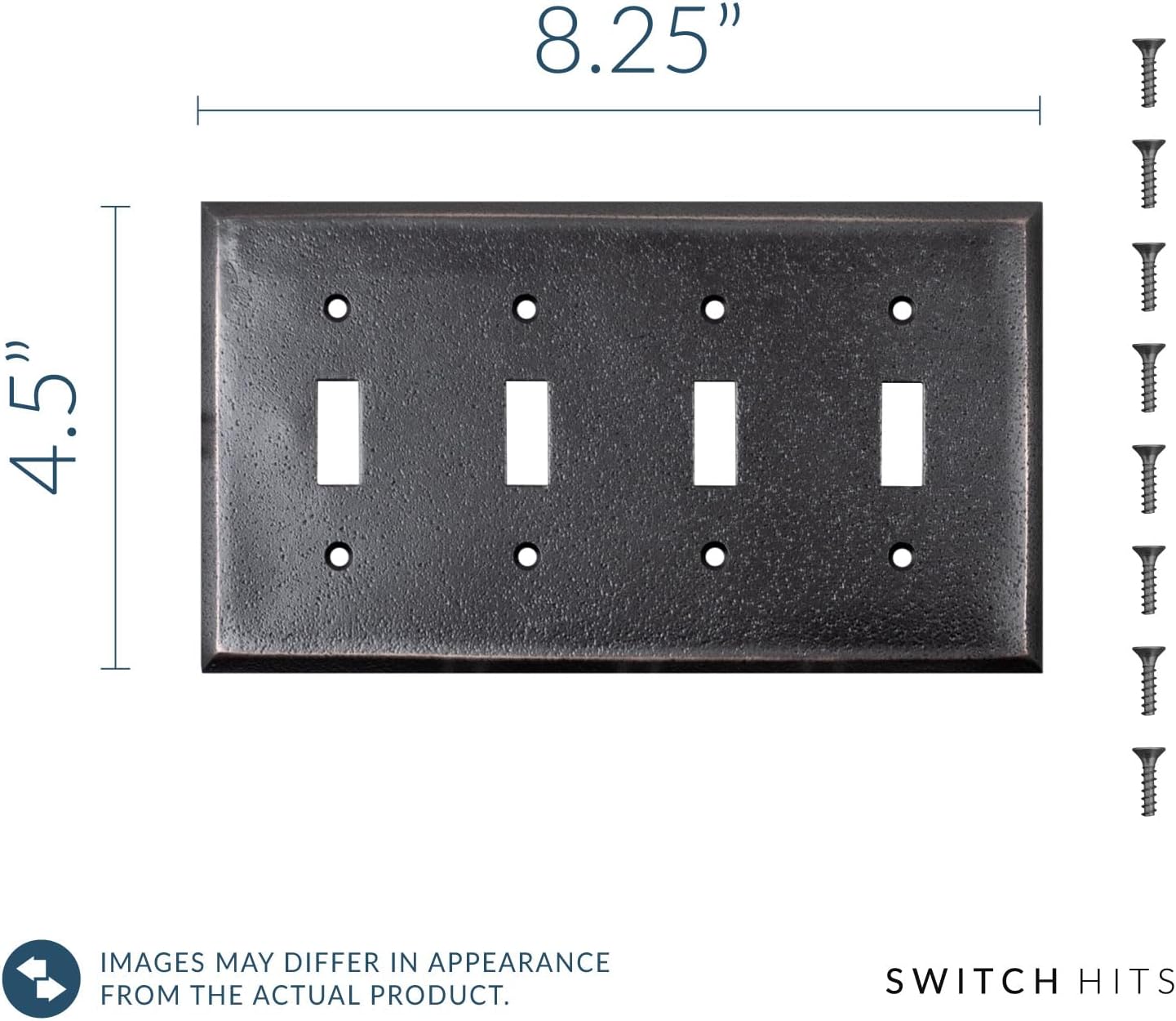 Distressed Antique Bronze Outlet Wall Plate | 4 Toggle | 8.25" x 4.5" | Hand-Polished Brass Construction | Electrical