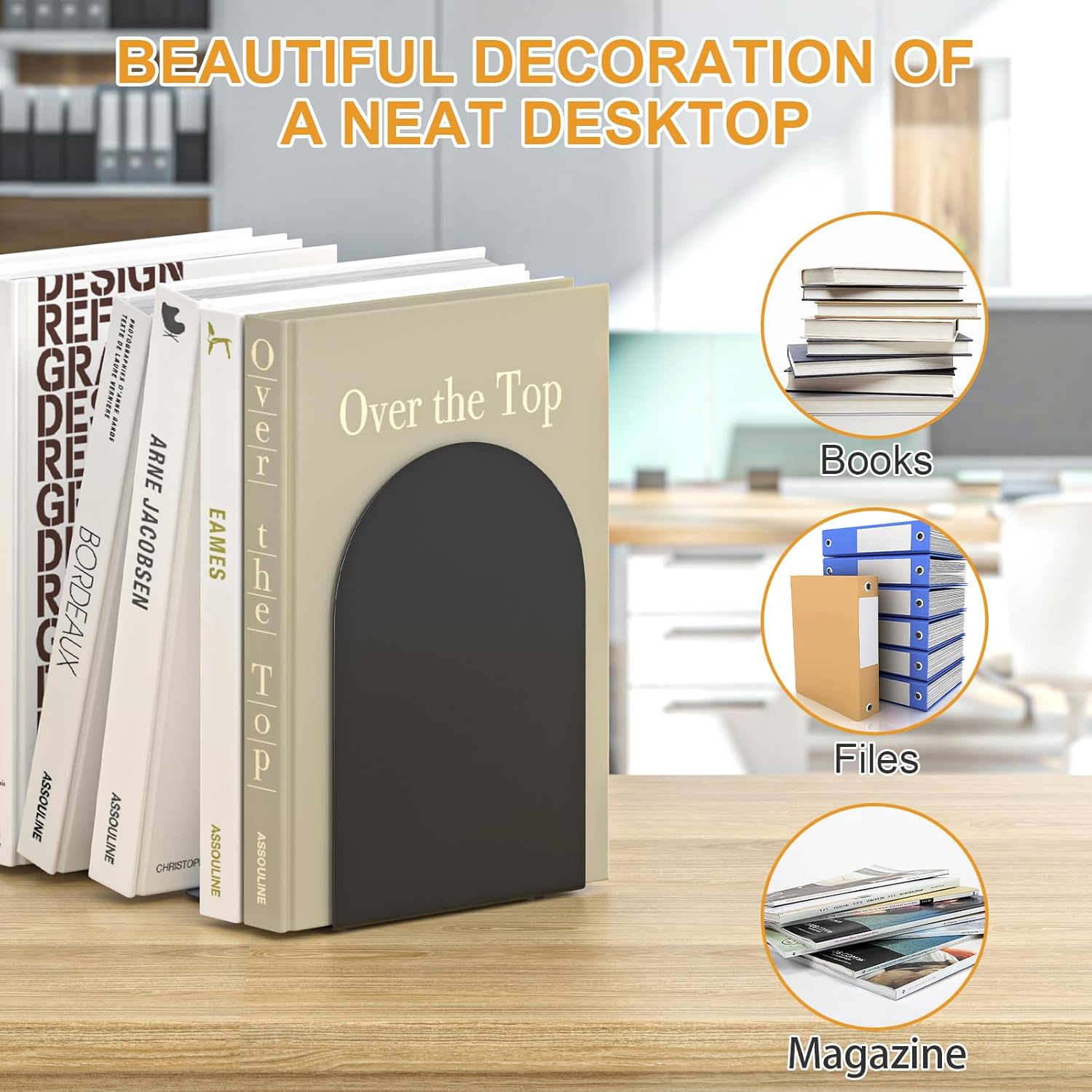 Metal Round Bookends / 4 Pairs Bookends / Black