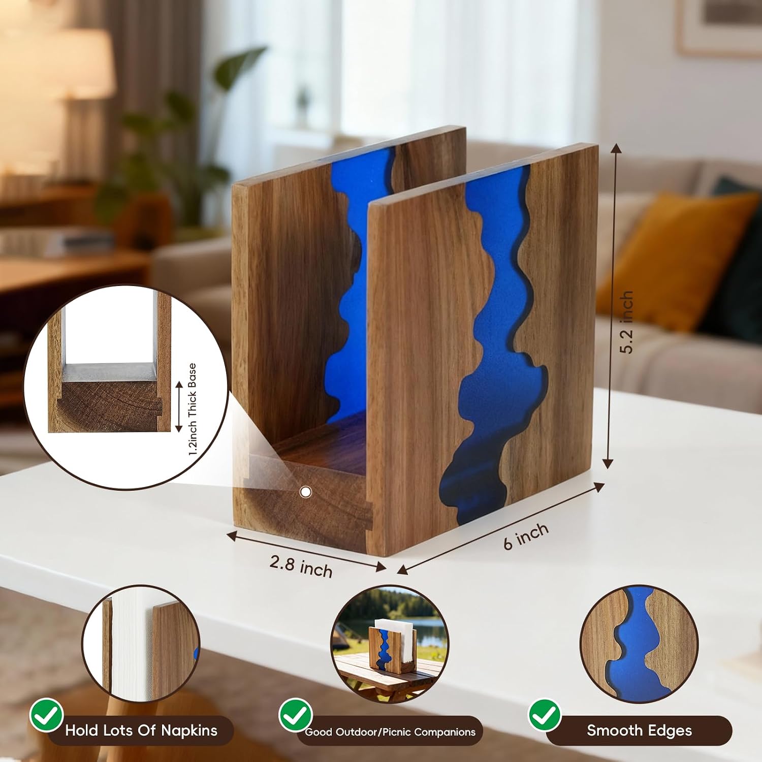 Acacia wood & Epoxy resin Napkin holder / Blue