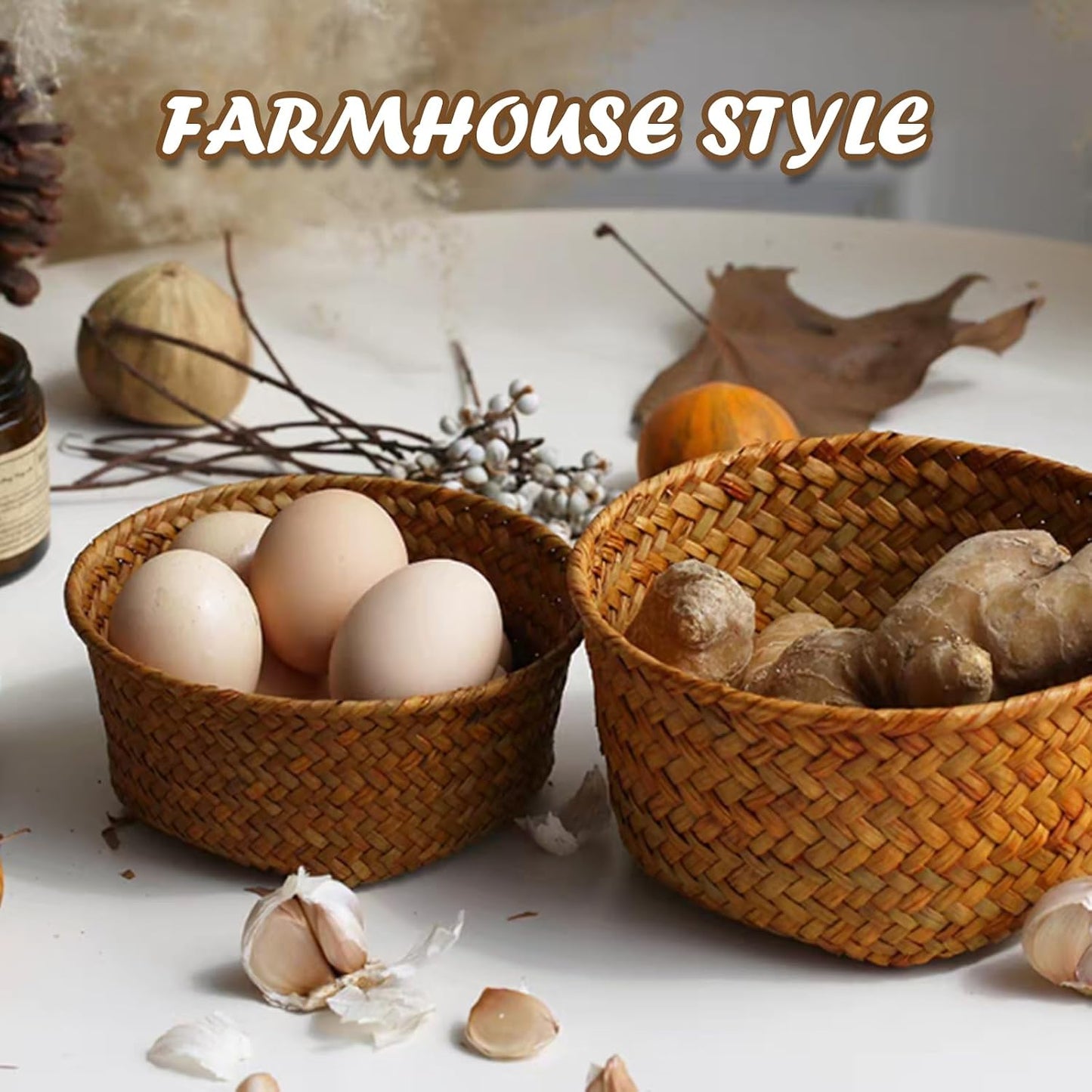 Small Seagrass Woven Storage Baskets / Natural / Set of 3