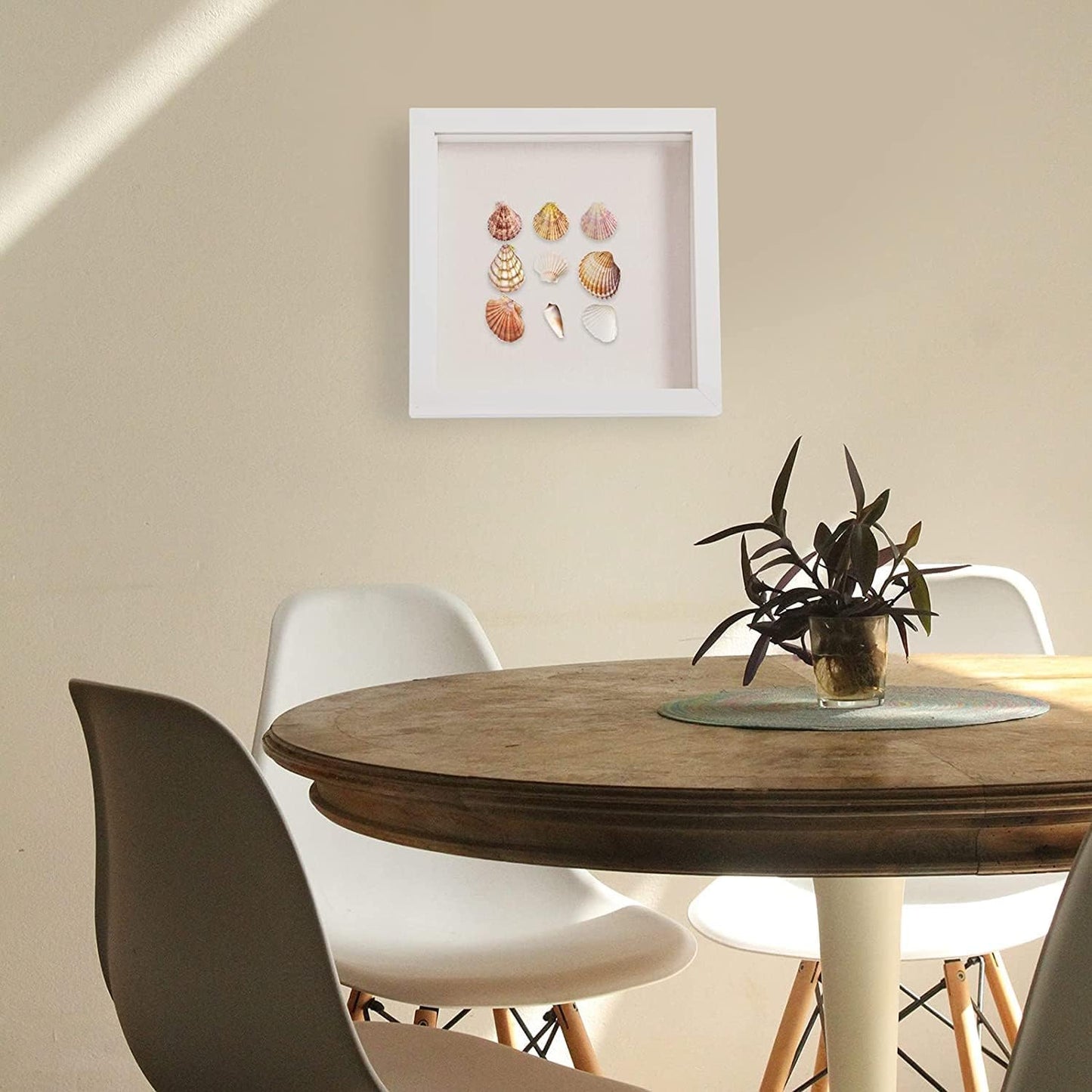 Elegant Deep Wood Shadow Box Frames - Set of 3 White 10x10 Display Cases with Real Glass and Linen Backboard, Perfect