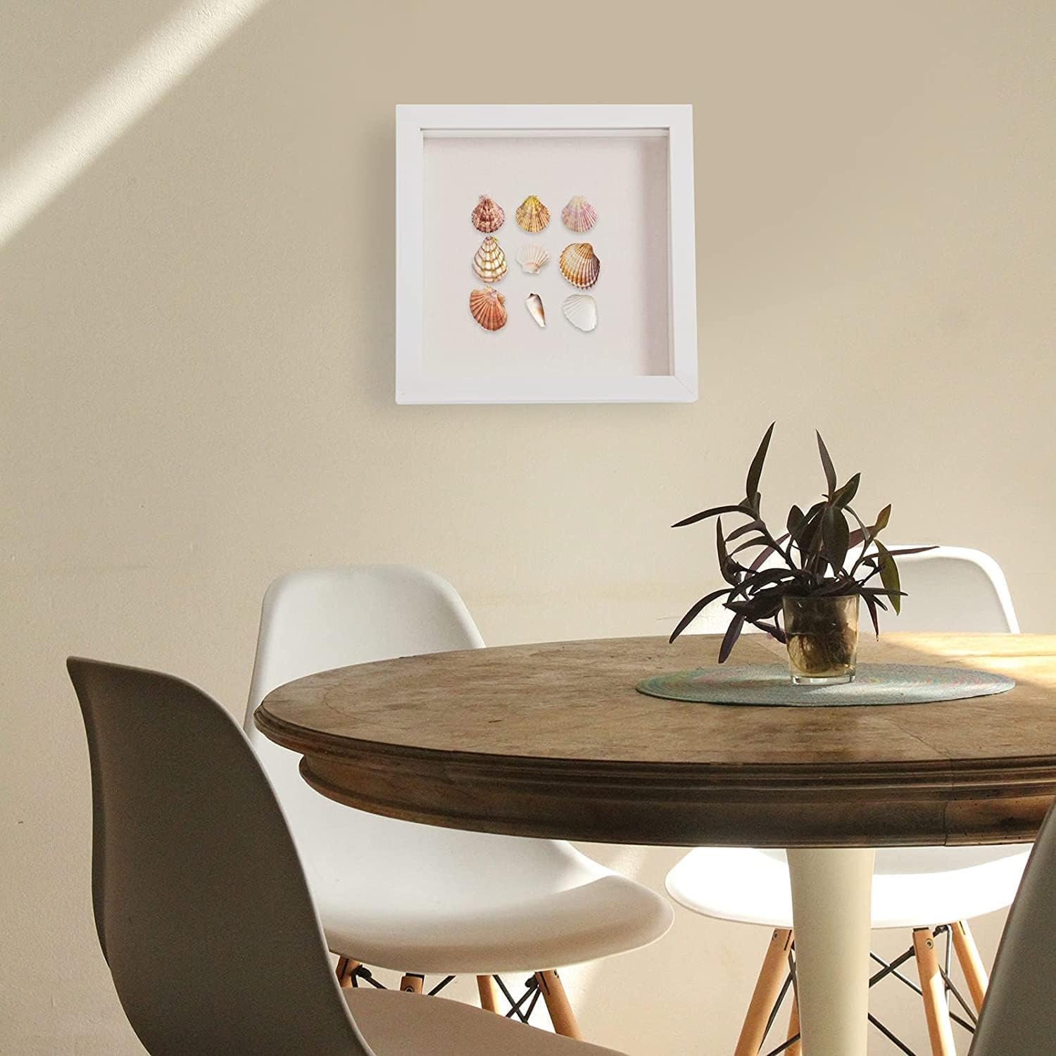 Elegant Deep Wood Shadow Box Frames - Set of 3 White 10x10 Display Cases with Real Glass and Linen Backboard, Perfect