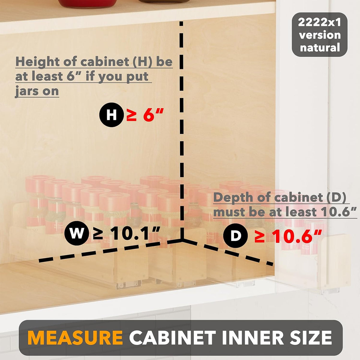 SpaceAid Bamboo Pull Out Spice Rack Organizer for Cabinet, Heavy Duty Slide Out Seasoning Kitchen Pantry Sliding