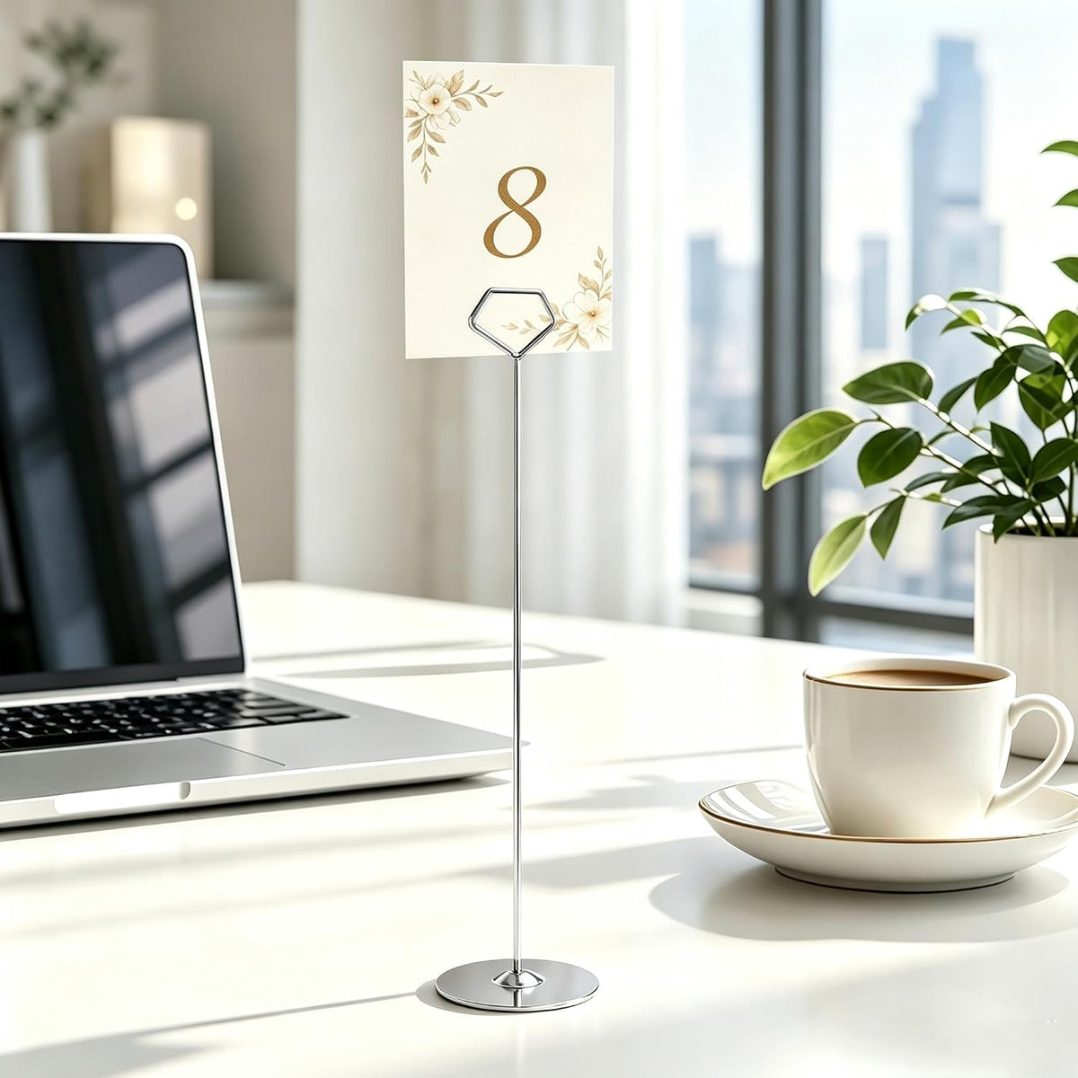 16 Pack 12 Inch Table Number Holders, Silver Diamond Place Card Holders | Steel Table Card Stands for Weddings