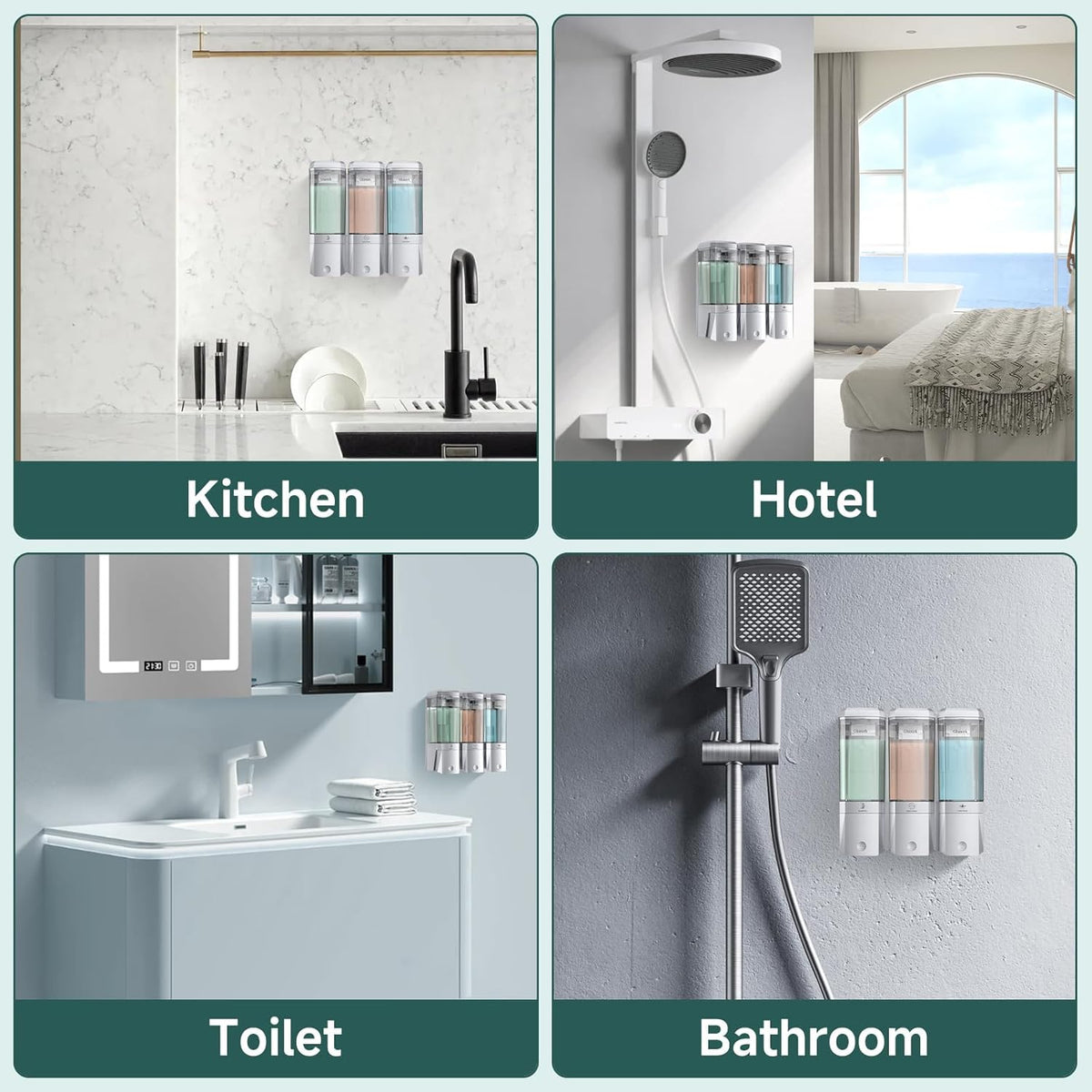 Shampoo and Conditioner Dispenser 3 Chamber No Drill Shower Soap Dispenser Wall Mounted Shampoo Conditioner Body Wash