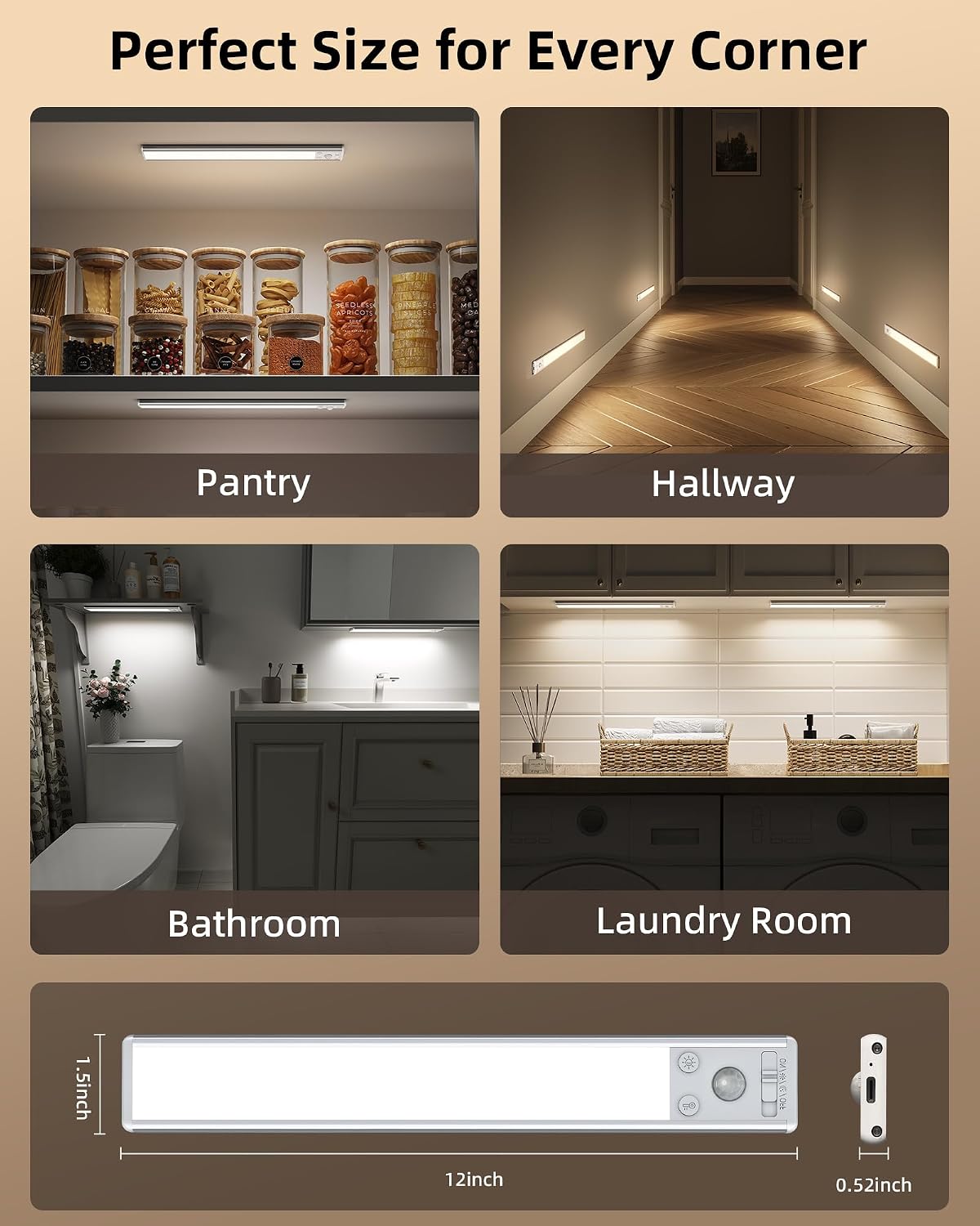 EZVALO Under Cabinet Lighting, 3500mAh Rechargeable Motion Sensor Light Indoor, 3 Color Temps, 5-Level Dimmable