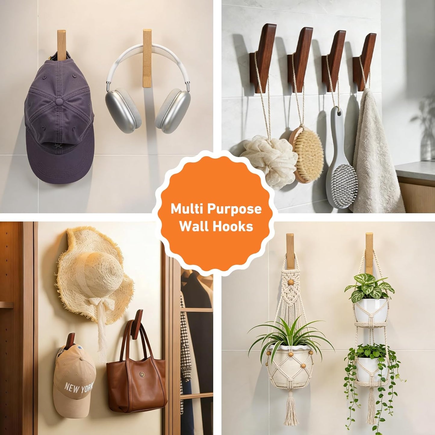 QUOGA Wood Wall Hooks / Walnut Wood