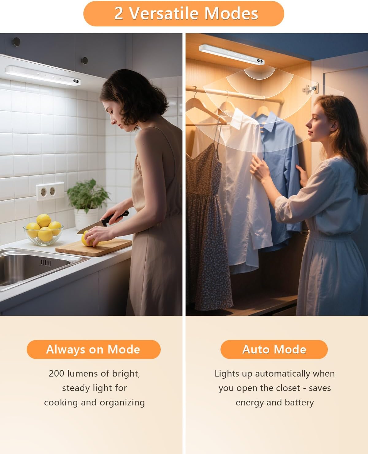 WILLED Under Cabinet & Closet Lights, Motion Sensor, Rechargeable, Magnetic, 3 Color Temps, Dimmable LED Light Bar for