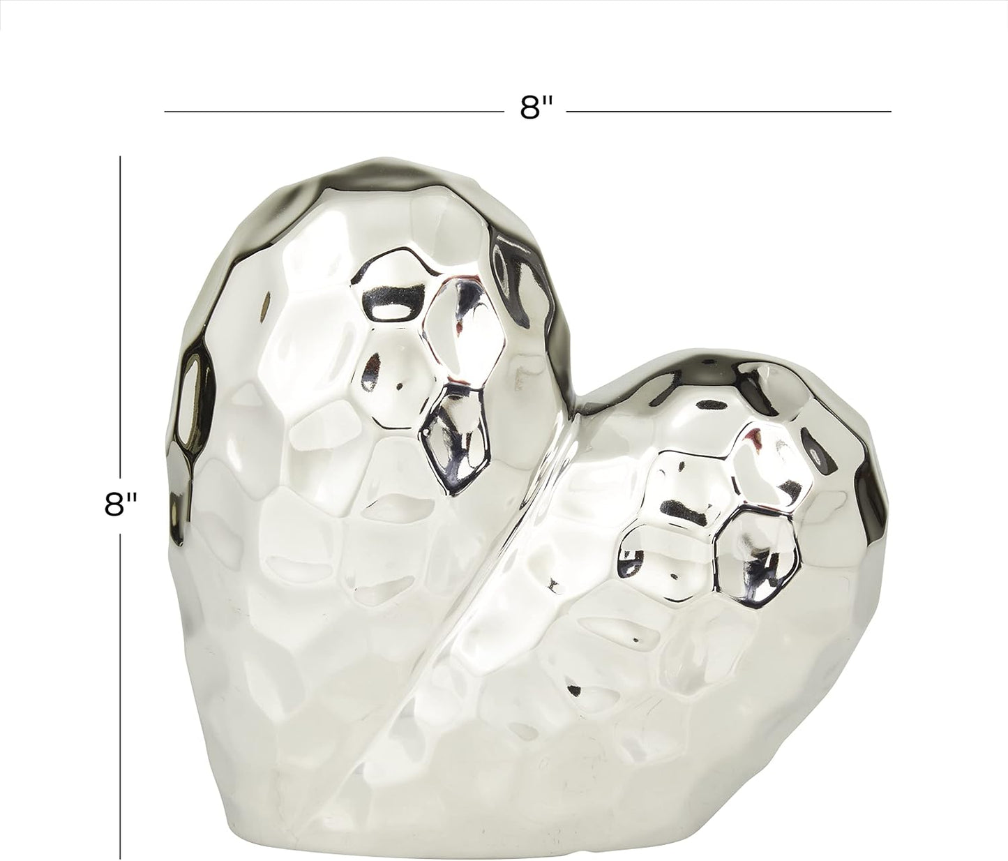 Porcelain Ceramic Heart Decorative Sculpture Dimensional Angled Origami / Silver / 8 x 3 x 8