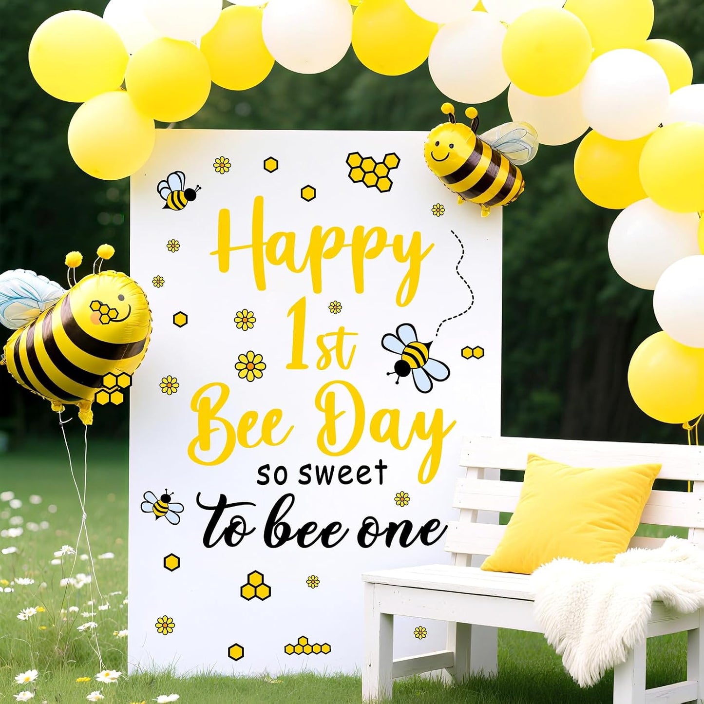 Day Party Decal First Birthday Backdrop Decals Happy 1st Bee Day Balloon Arch Stickers / First Bee