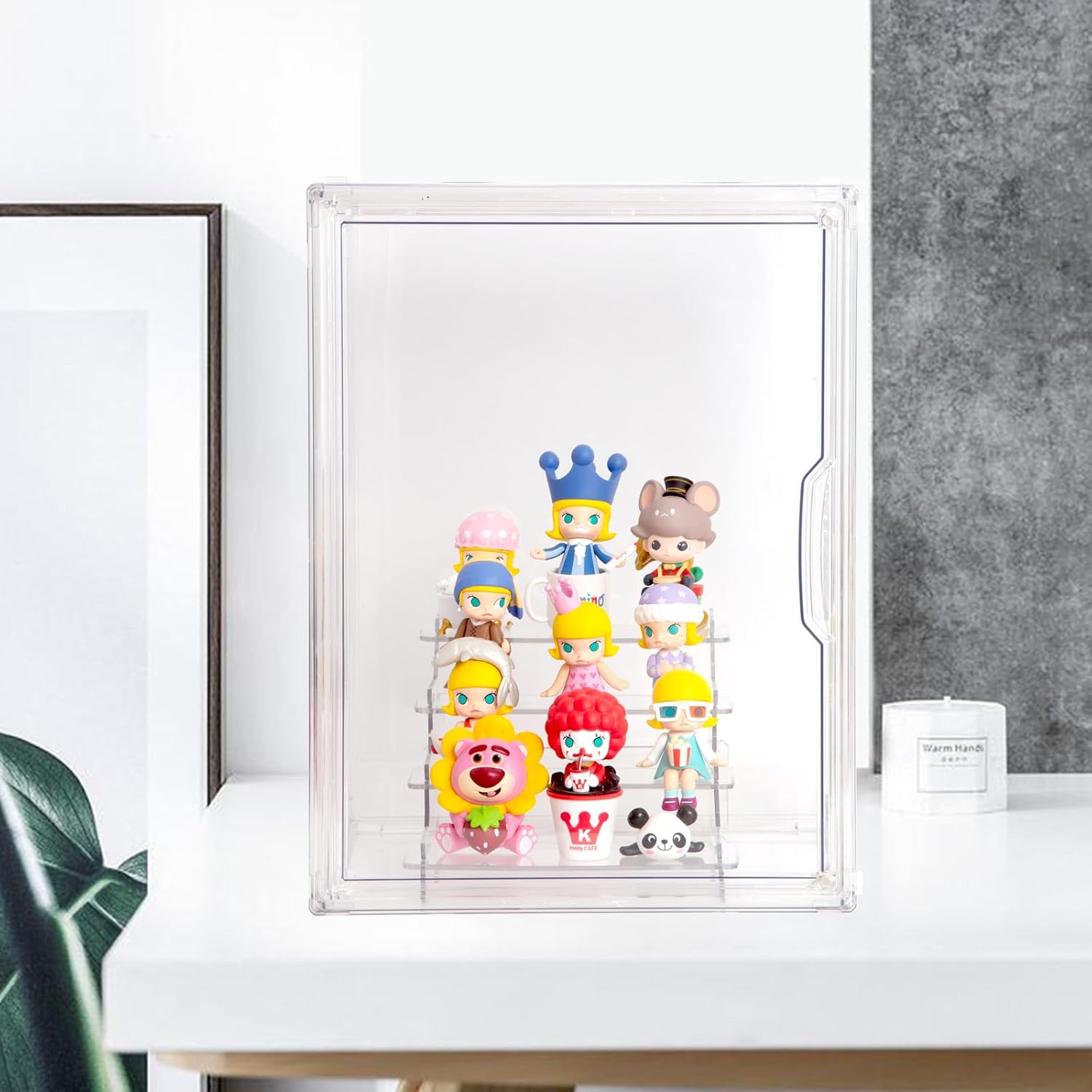 BOHOIDEE Clear Acrylic Display Case with Two Display Shelves for Figures, Dustproof Storage Organizer Box with Magnetic
