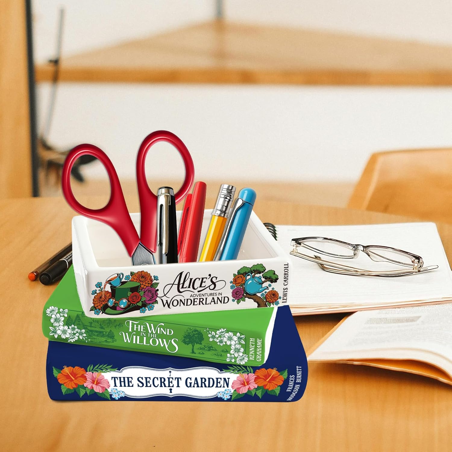 Small Book-Shaped Ceramic Planter for Flowers / Navy Green