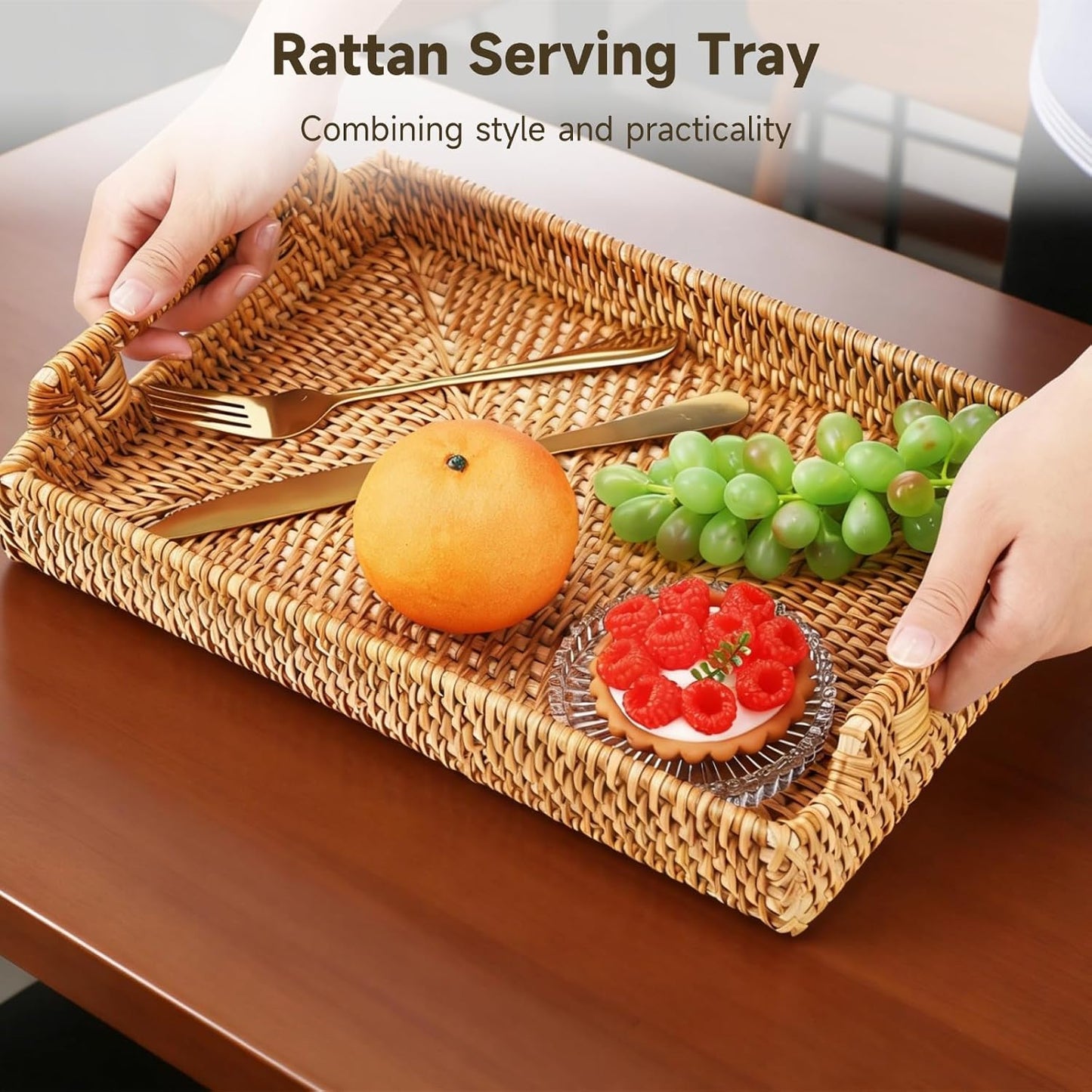 Rattan Serving Tray / 13.4 x 9.4 x 1.7