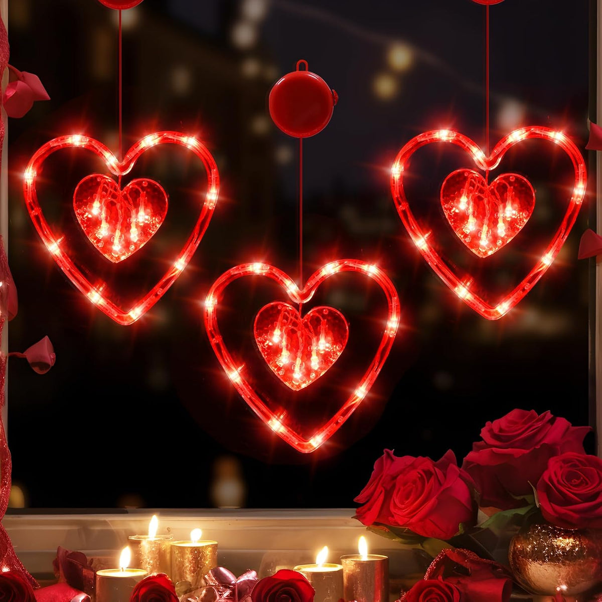 LOLStar 3 Pack Valentines Day Window Lights Decor with Timer Battery Operated Red Heart-Shaped Window Decor Silhouette Sucker LED Lamp Slow Fade Mode Hanging Lights for 2026 Holiday