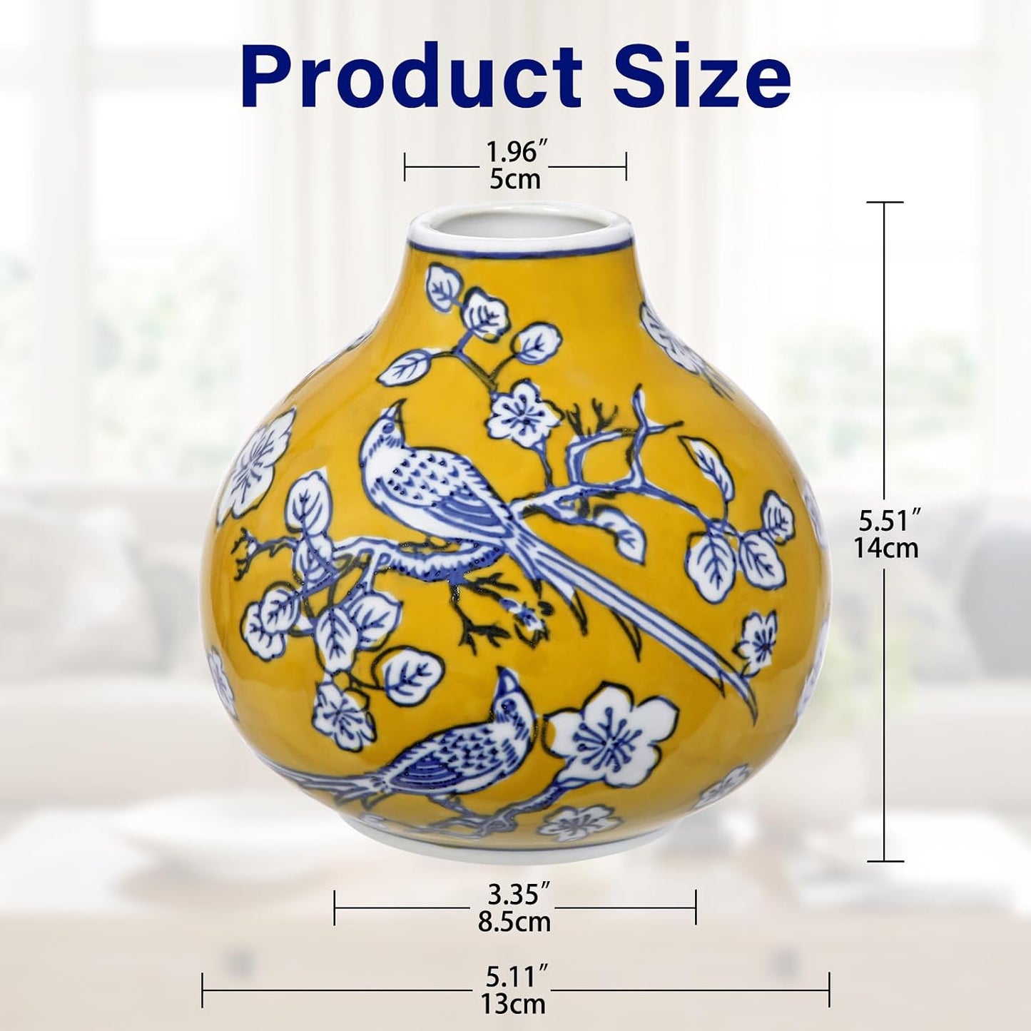 Blue and White Vase Porcelain Vases Small Chinoiserie Decor Vase Ceramic Gifts Chinese / Yellow