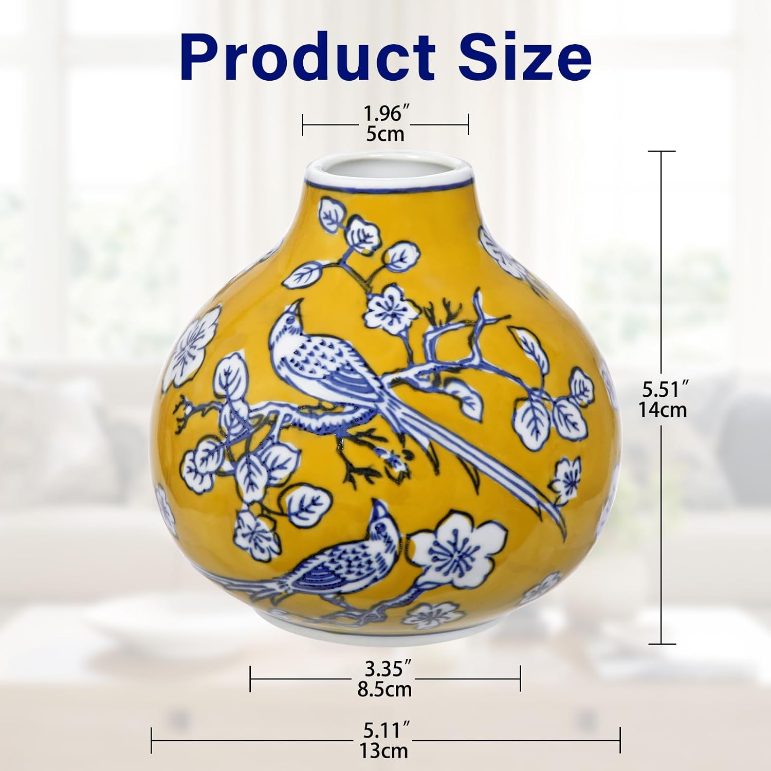 Blue and White Vase Porcelain Vases Small Chinoiserie Decor Vase Ceramic Gifts Chinese / Yellow
