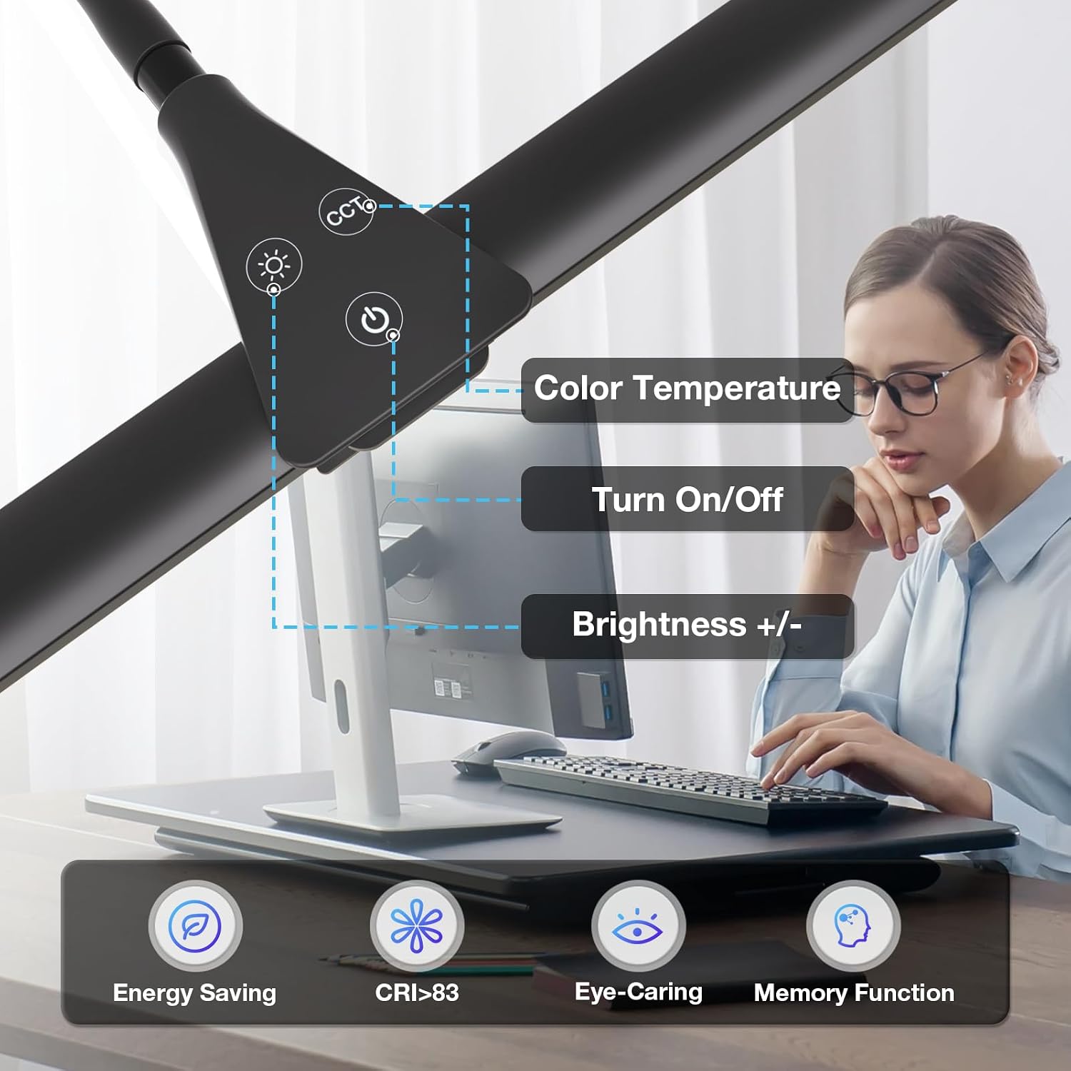 Desk Lamps for Home Office, Adjustable LED Desk Light with Clamp | Eye-Caring, 5 Color Temp, Dimmable, Flexible