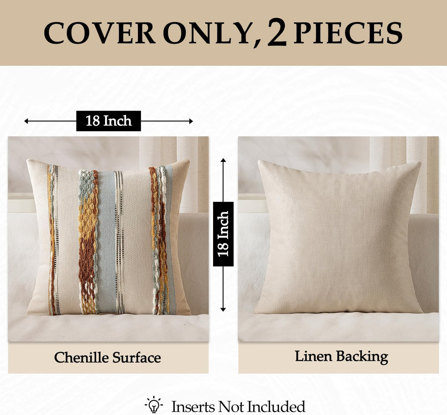 Boho Decorative Throw Pillow Covers Farmhouse Cushion Case / Blue-earth Tones / 18 x 18 / Set of 2