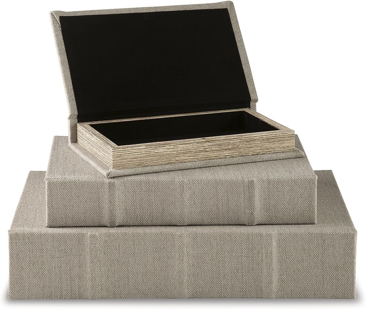 Jolina Vintage 3 Piece Faux Book Keepsake Storage Box Set / Beige
