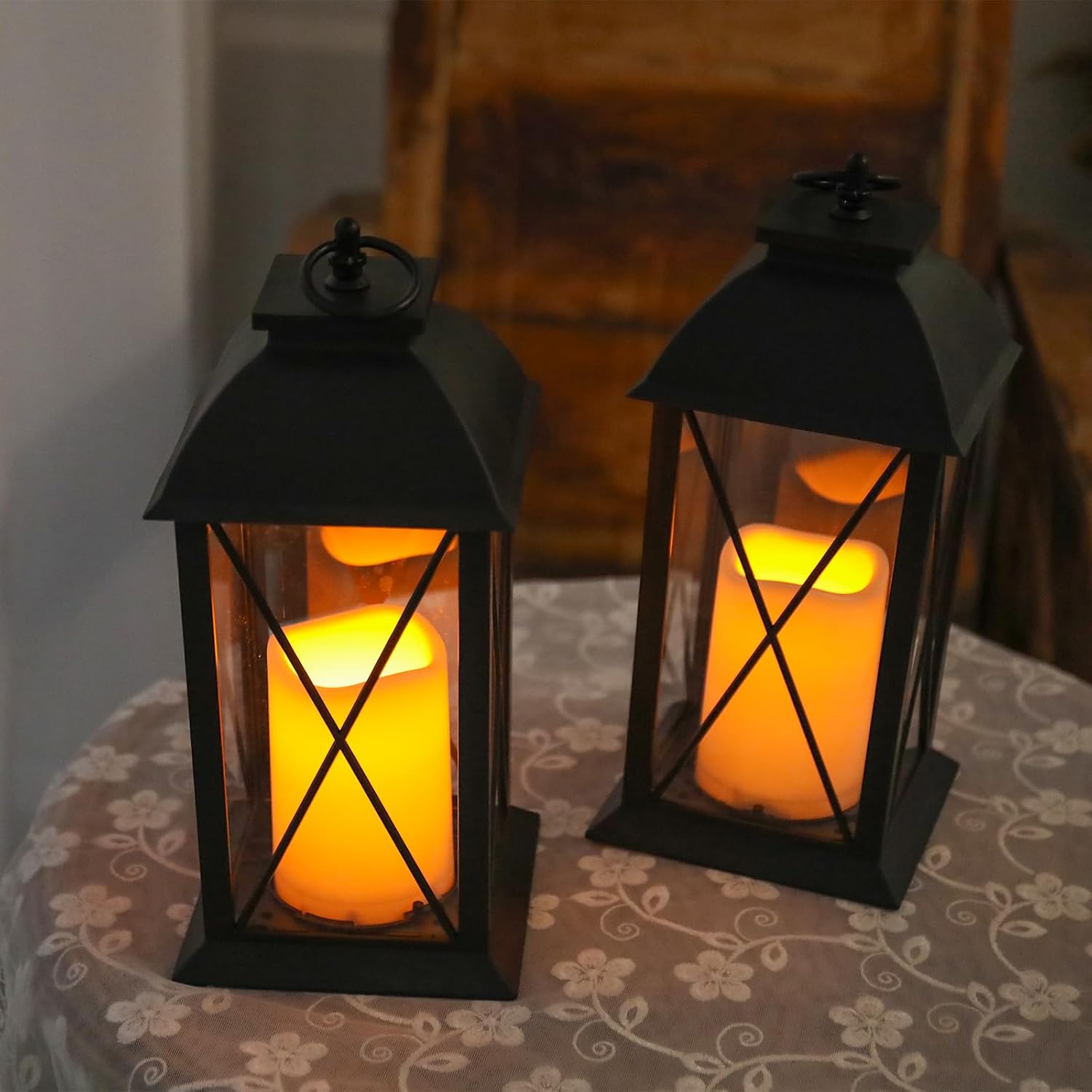 Bdor 13 Inch Outdoor Decorative Lanterns with LED Candle Timer 2 Pack Cross | Battery powered convenience, cozy