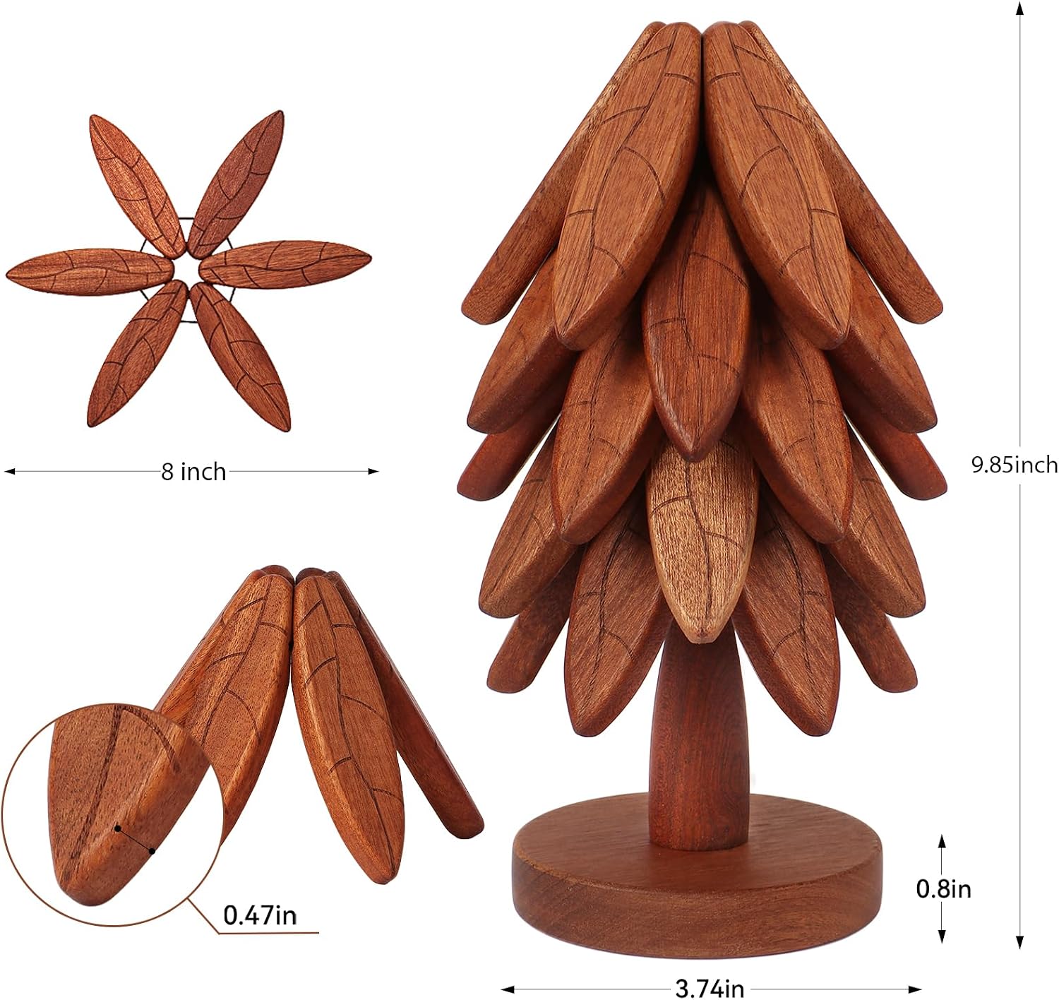Stand / Tree Leaf Pattern Hot Pot Holders / Dark / Set of 5