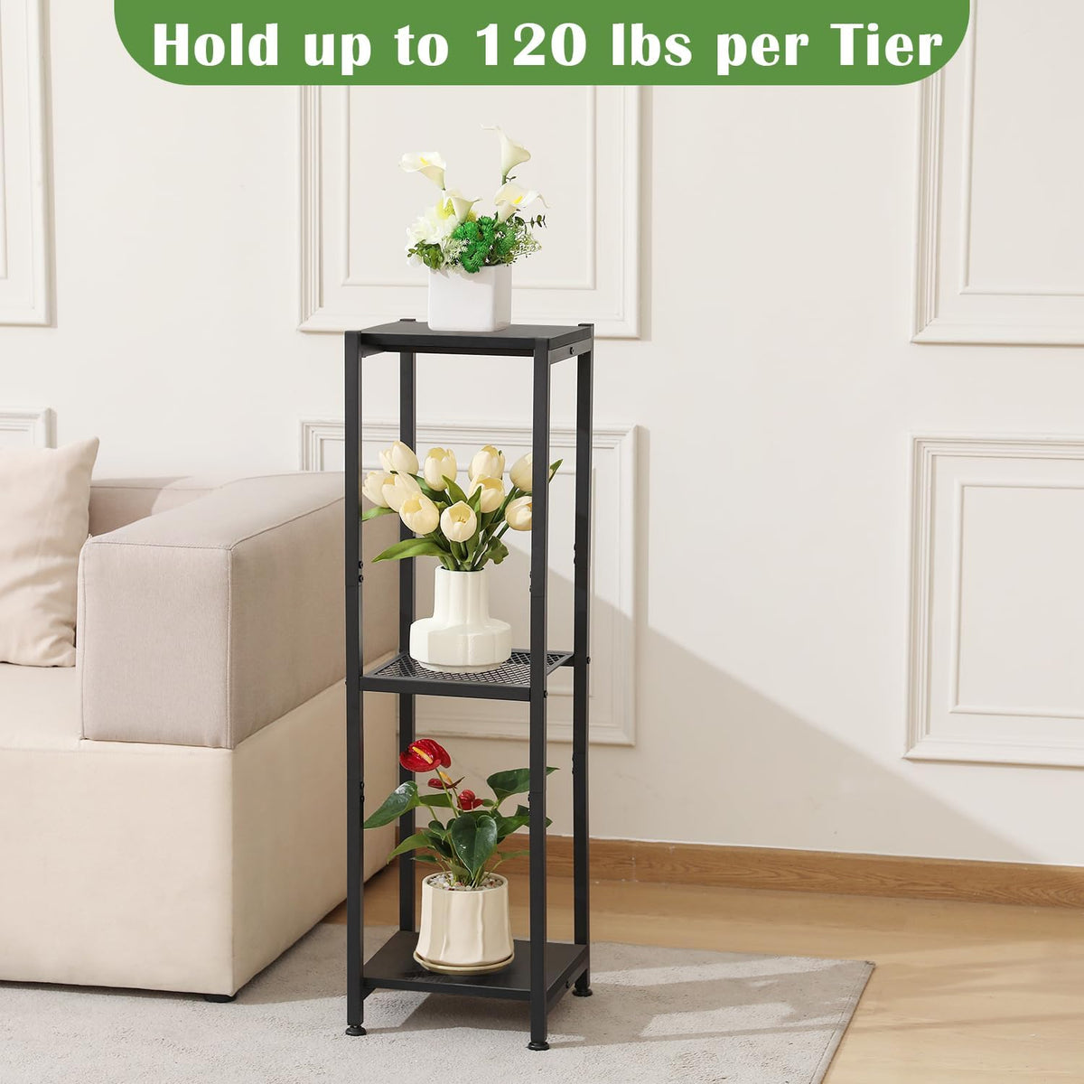 Dipion 3 Tier Pedestal Stand,40 Inch Extra Tall Plant Stand Indoor,Black | Eye-Catching,Rock-Solid Stability,Adjustable