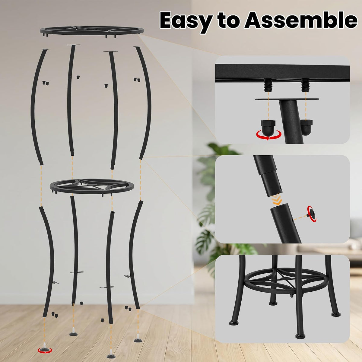 TOSKING 2-Tier Corner Metal Plant Stand, 28.7-Inch Geometric Shelf, Black | Curved-Leg Metal Plant Stand with Spacious