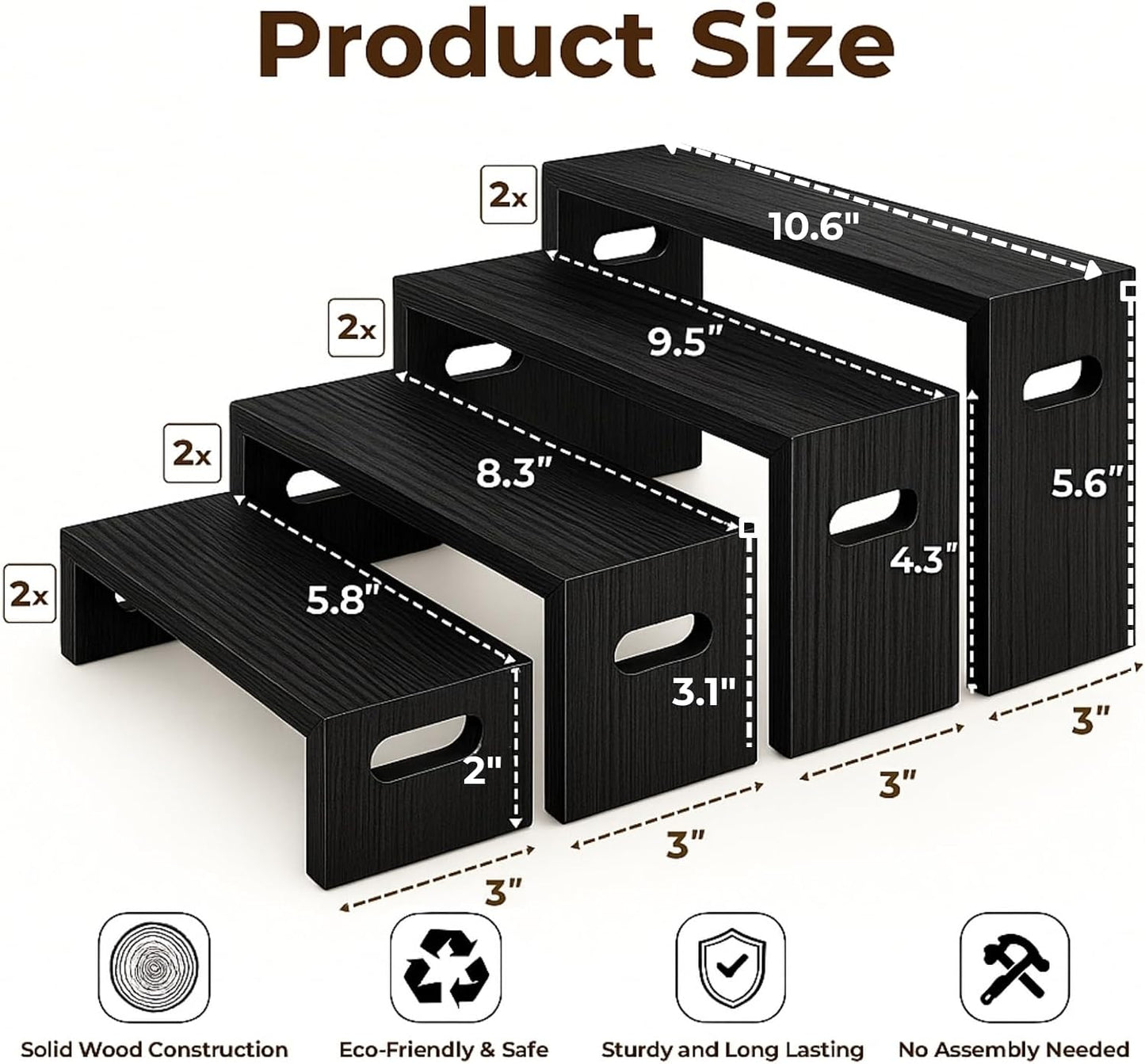 Wooden Tiered Riser Display Stands / Set of 8