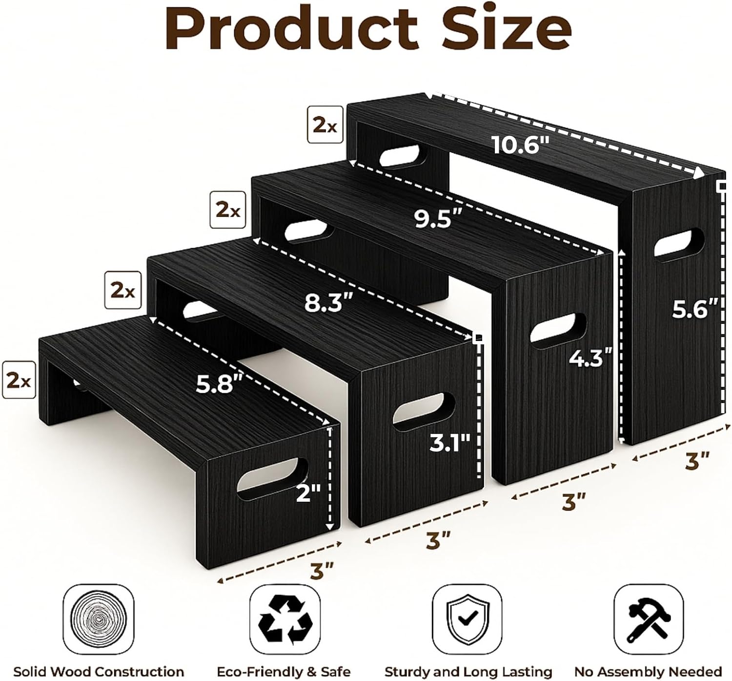 Wooden Tiered Riser Display Stands / Set of 8