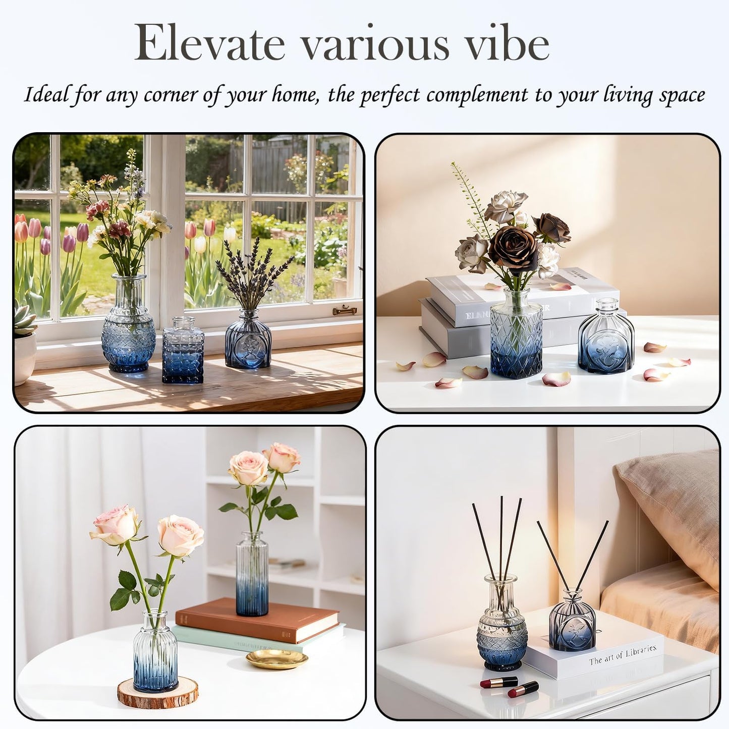 Clear Glass Bud Vase Pcs / Gradient Blue / Set of 12