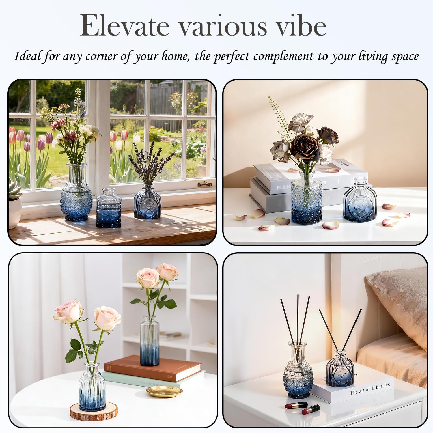 Clear Glass Bud Vase Pcs / Gradient Blue / Set of 12