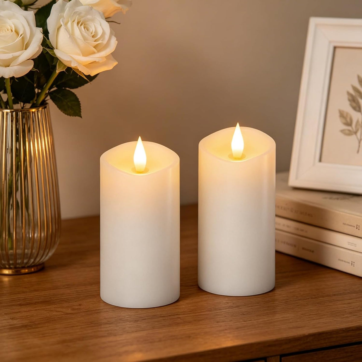 Flameless LED Candles 3"x6" Set of 2, Battery Operated with Remote & Timer, 600-Hour on 2 AA Batteries, Flickering