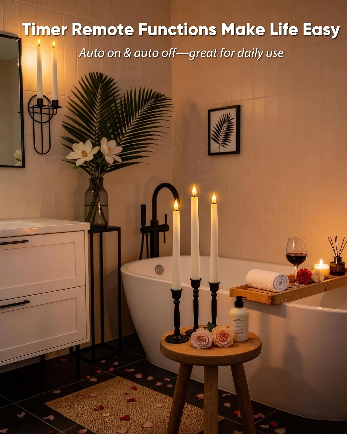 Homemory 6 Pcs Waxy Flameless Taper Candles with Remote, Flickering Battery Operated Candlesticks, Led Fake Candles