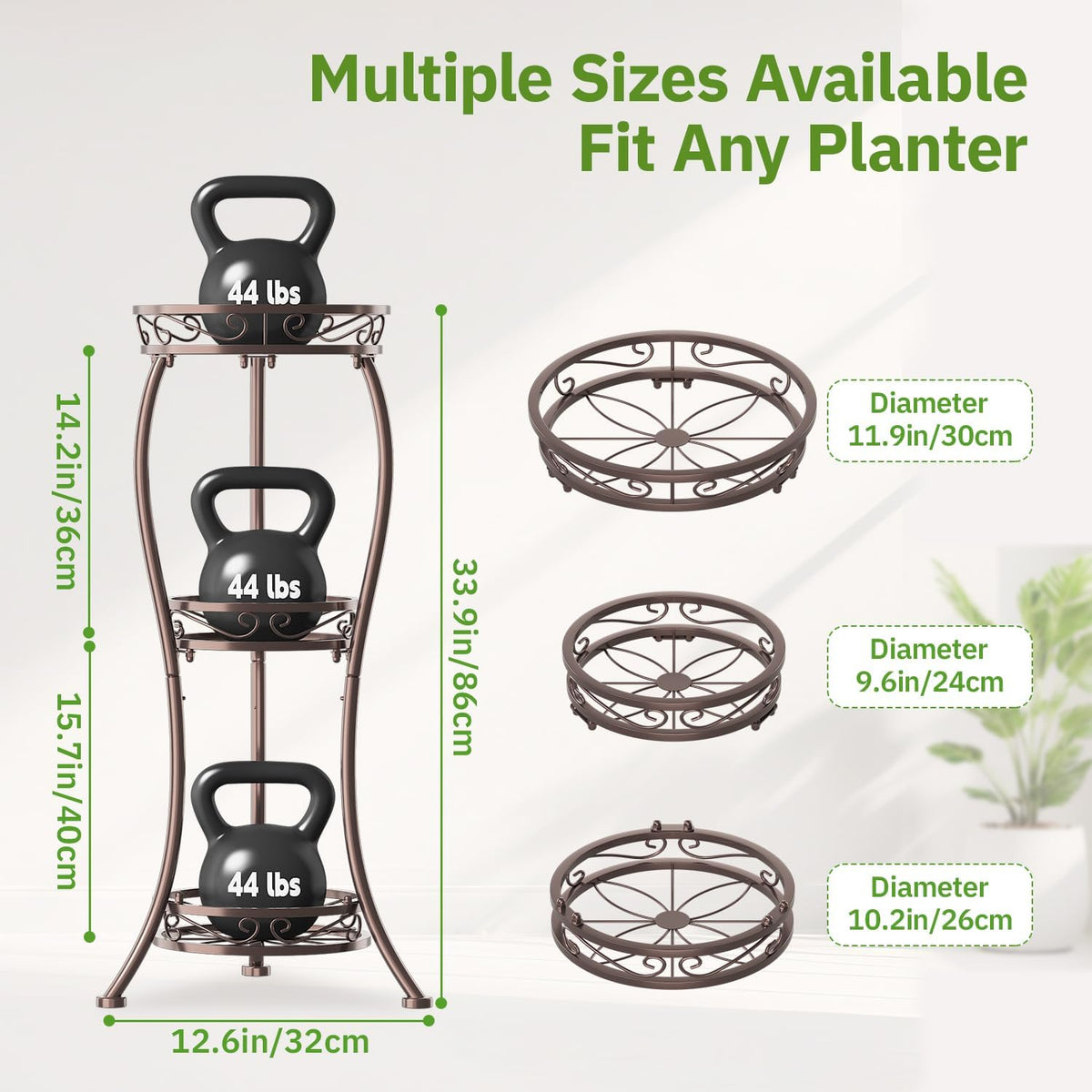 KMOTASUO Metal Plant Stand Tall for Indoor Outdoor Corner, 3 Tier Bronze | Heavy Duty Flower Holder Rack, Modern