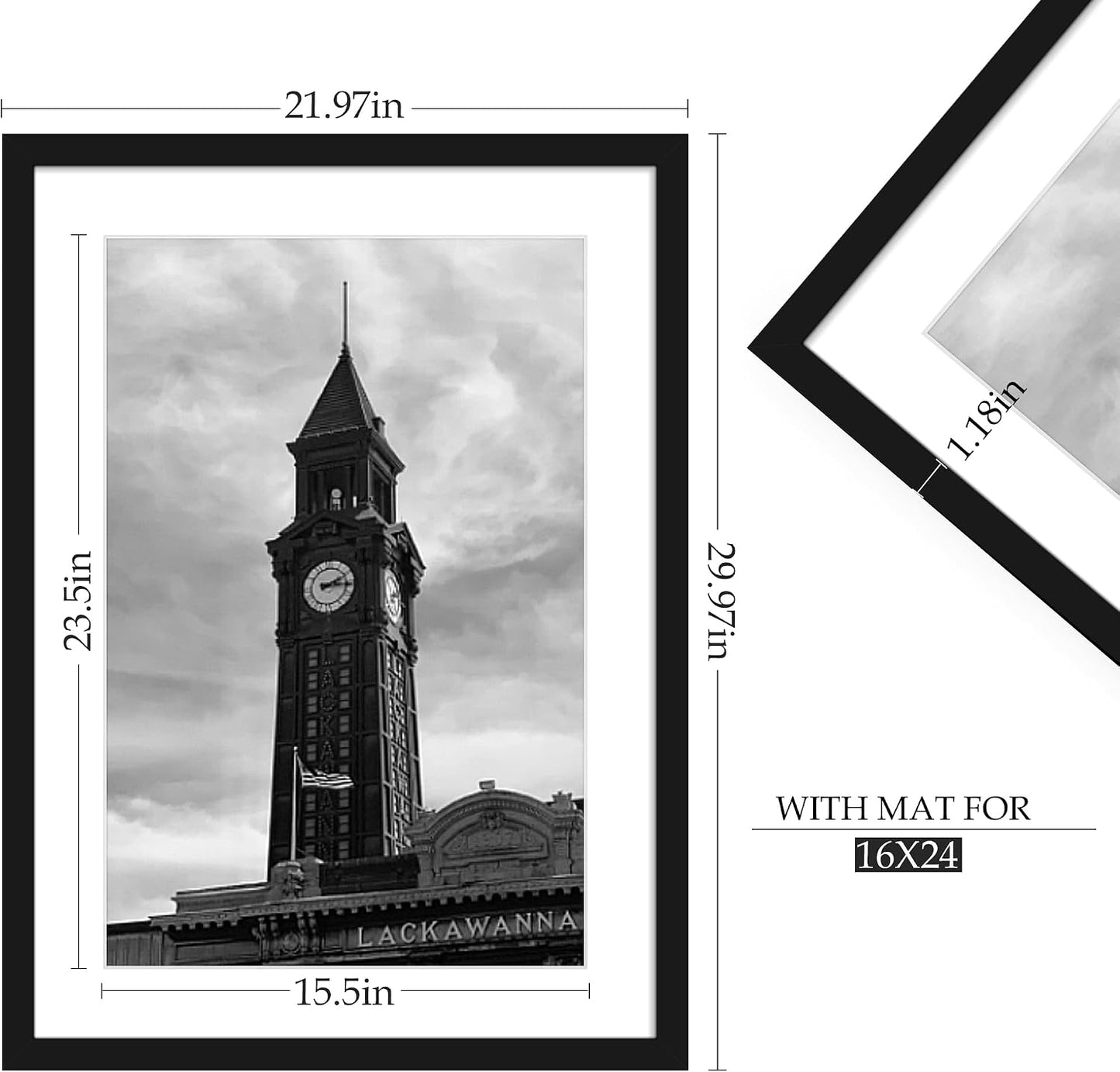 Wiscet 20x28 Picture Frame Set of 3, for Wall Gallery Photo Frames, Black | Display Pictures 16x24 with Mat or 20 x 28