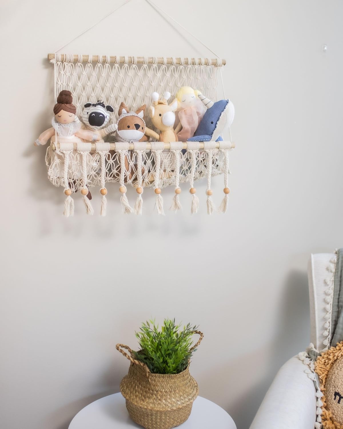 Willow Macrame Hanging Storage Bin / Beige