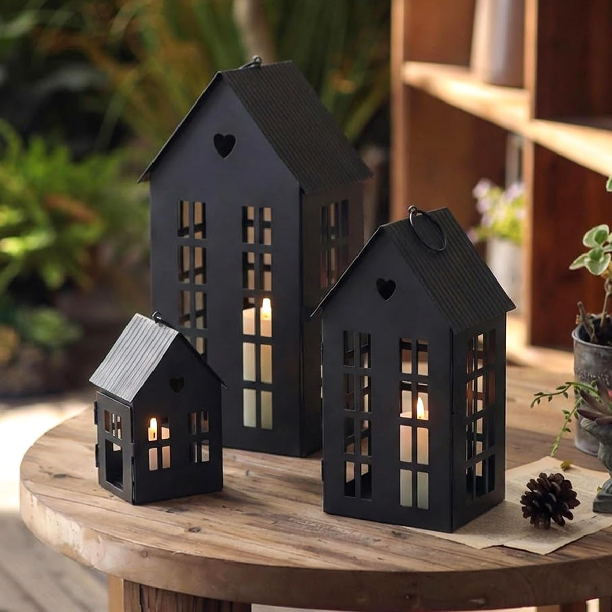 TRIROCKS Set of 3 Decorative Hanging Lanterns 13.5"&9.5"&5.5" H Gothic Street Town House Village Decor Candle Holders