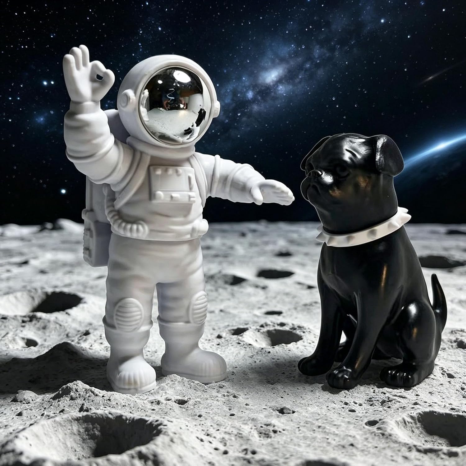 Astronaut Statues / Dog Statue Rabbit Figurine Ornament / Silver / Set of 3