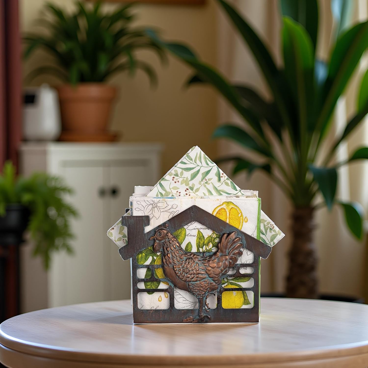 Metal Napkin Holder / Antique Copper Patina / Rooster